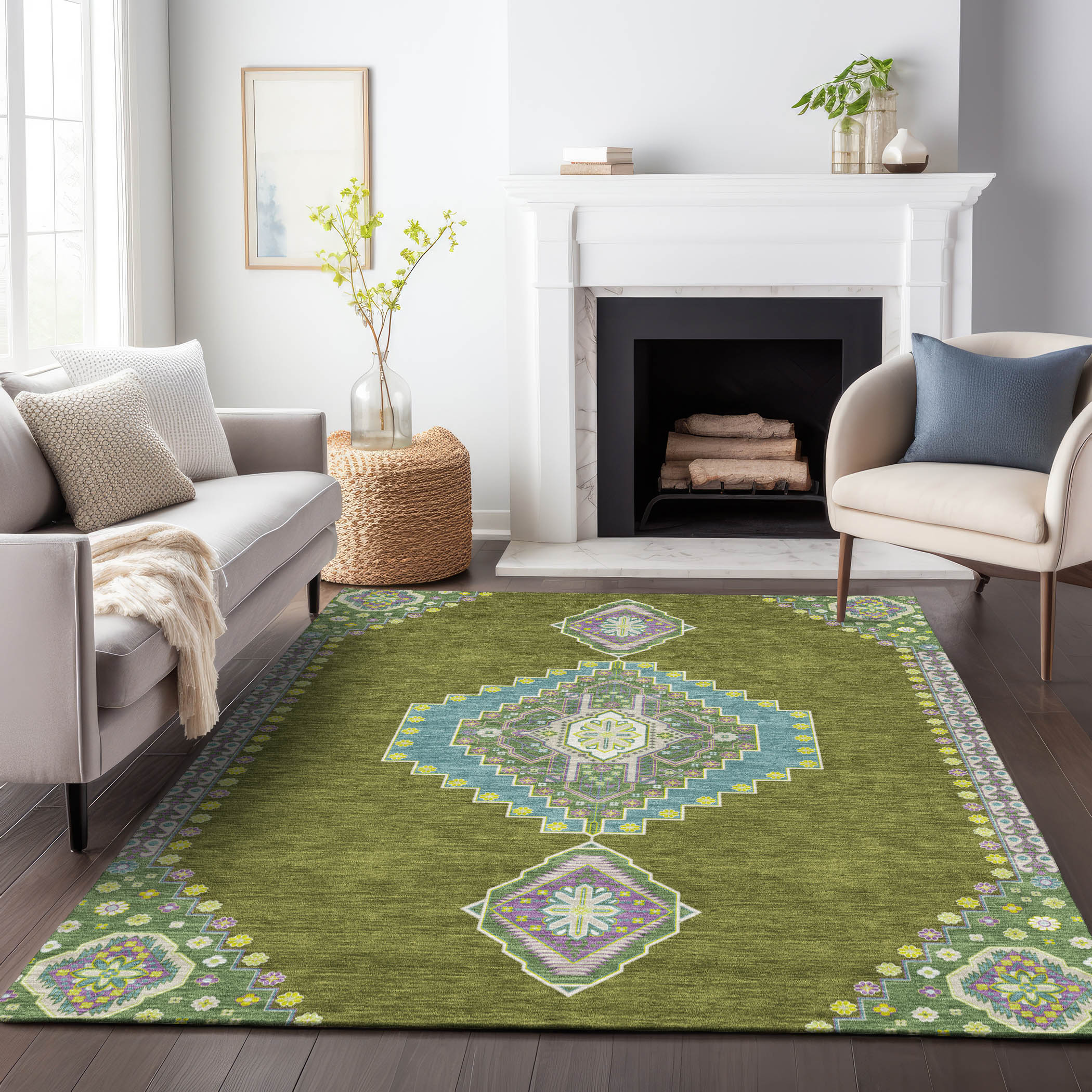 Addison Rugs ACN1014OL30X46 Chantille ACN1014OL 2 x 3 (ft) Polyester Olive Rectangular Indoor/Outdoor Geometric Machine washable Area rug
