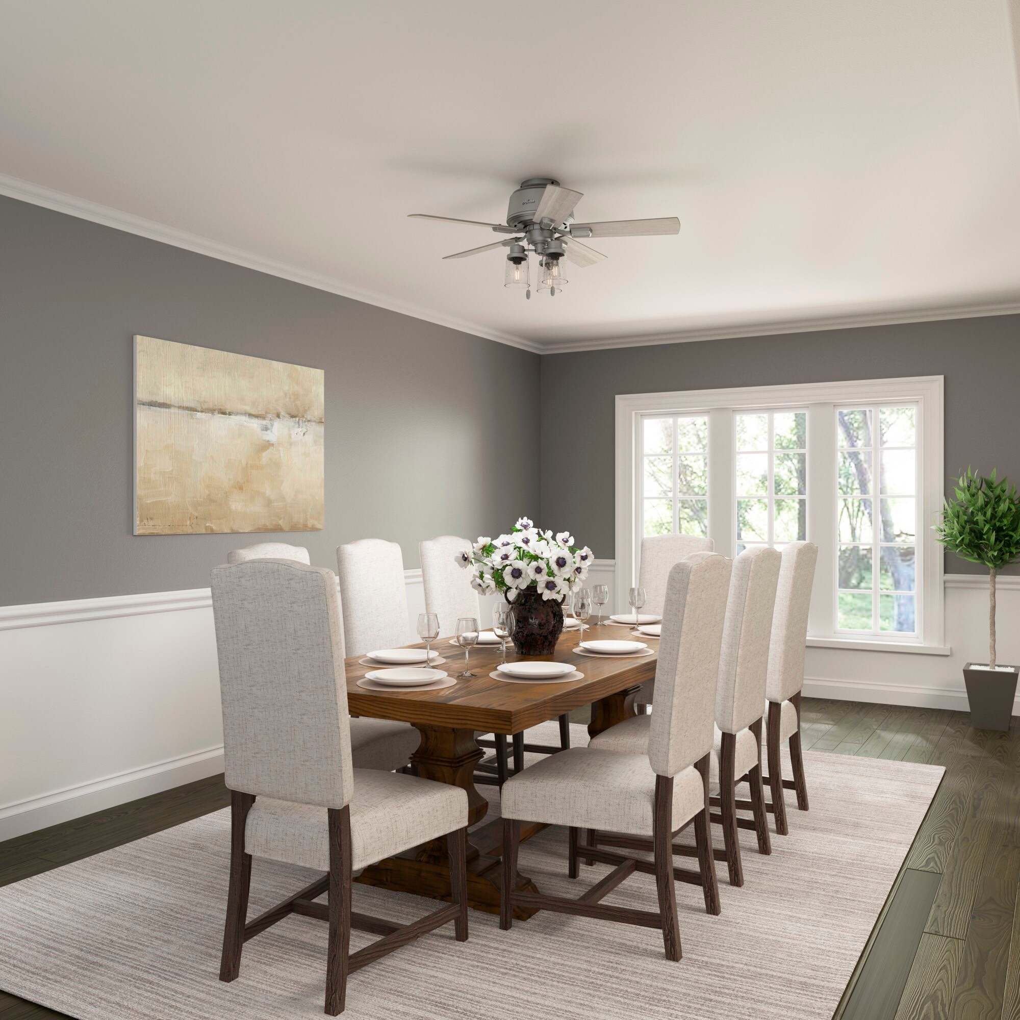 Matte Silver 44" Chandelier-Inspired Ceiling Fan with Lighting
