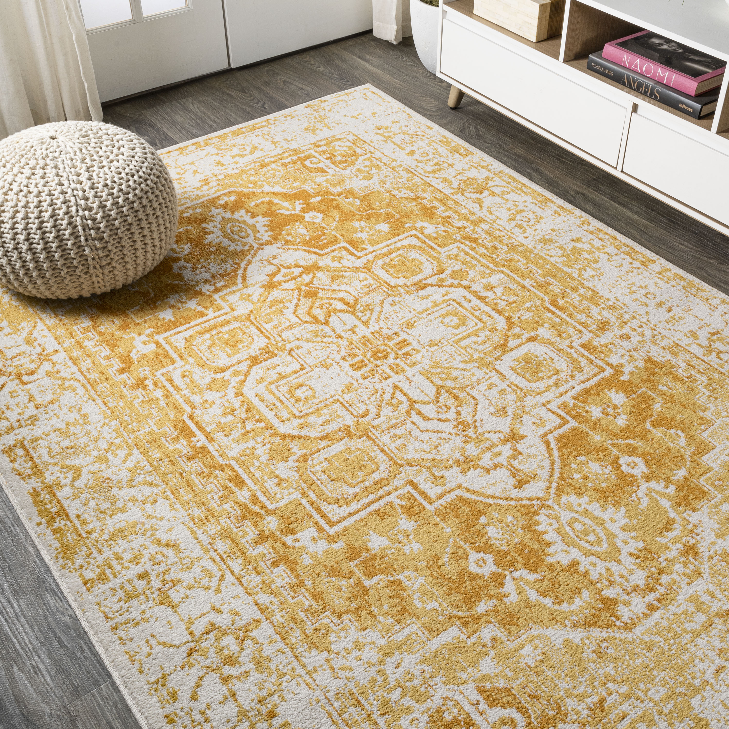 Audrey Ivory and Orange Medallion Bohemian Area Rug