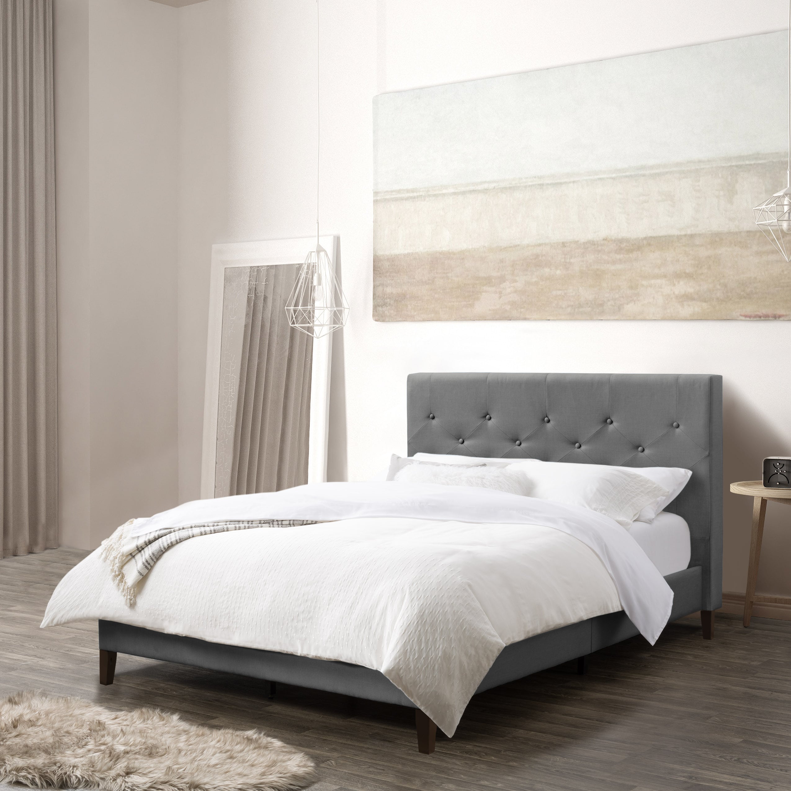 CorLiving Nova Ridge Light Grey Full Upholstered Panel Bed in the Beds ...