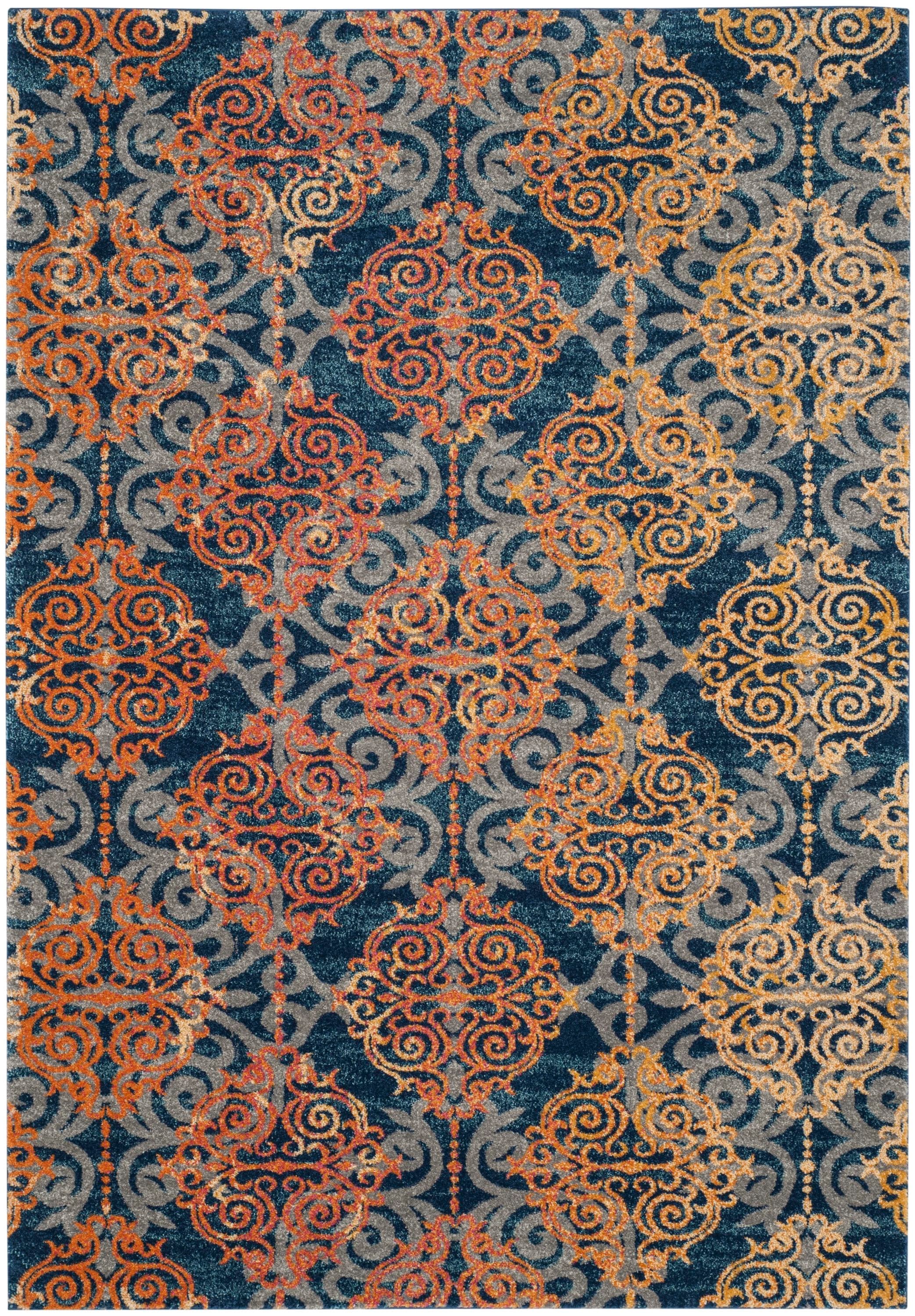 Safavieh EVK230S-5 Evoke Rigby 5 x 8 (ft) Loomed Synthetic Blue/Orange Rectangular Indoor Abstract Bohemian/Eclectic Area rug