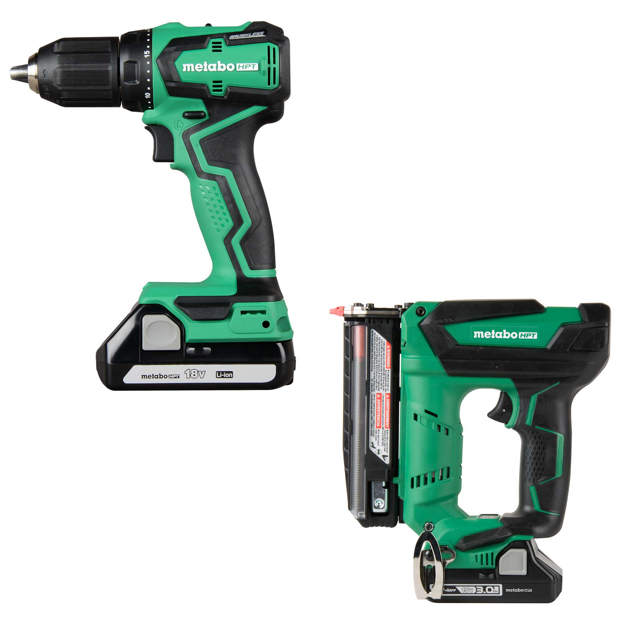 Metabo HPT MultiVolt 18-volt 1/2-in Keyless Brushless Cordless Drill (2-batteries included and Charger included) with MultiVolt 18-Volt 23-Gauge