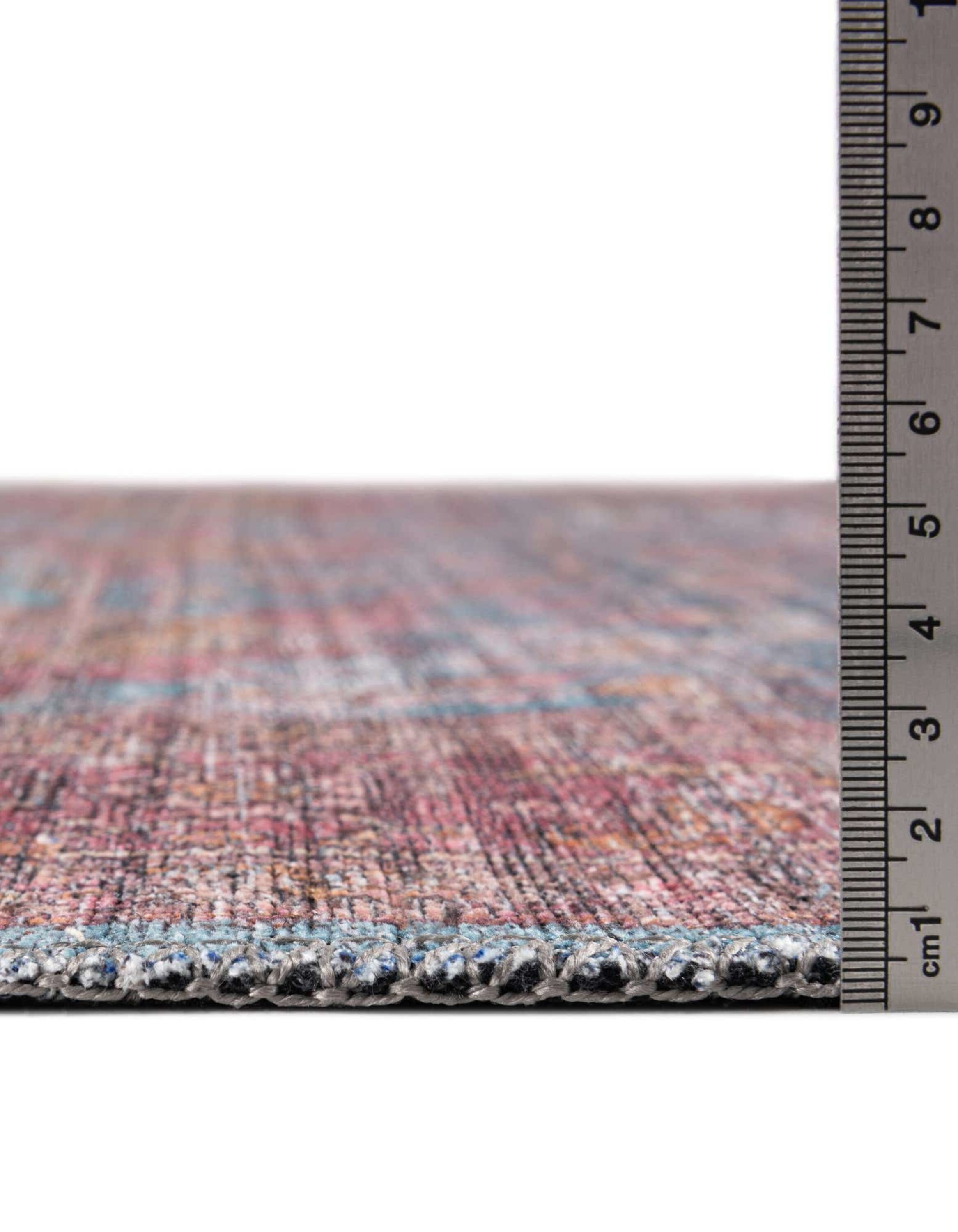 Mangata Blue and Pink Rectangular Washable Chenille Rug
