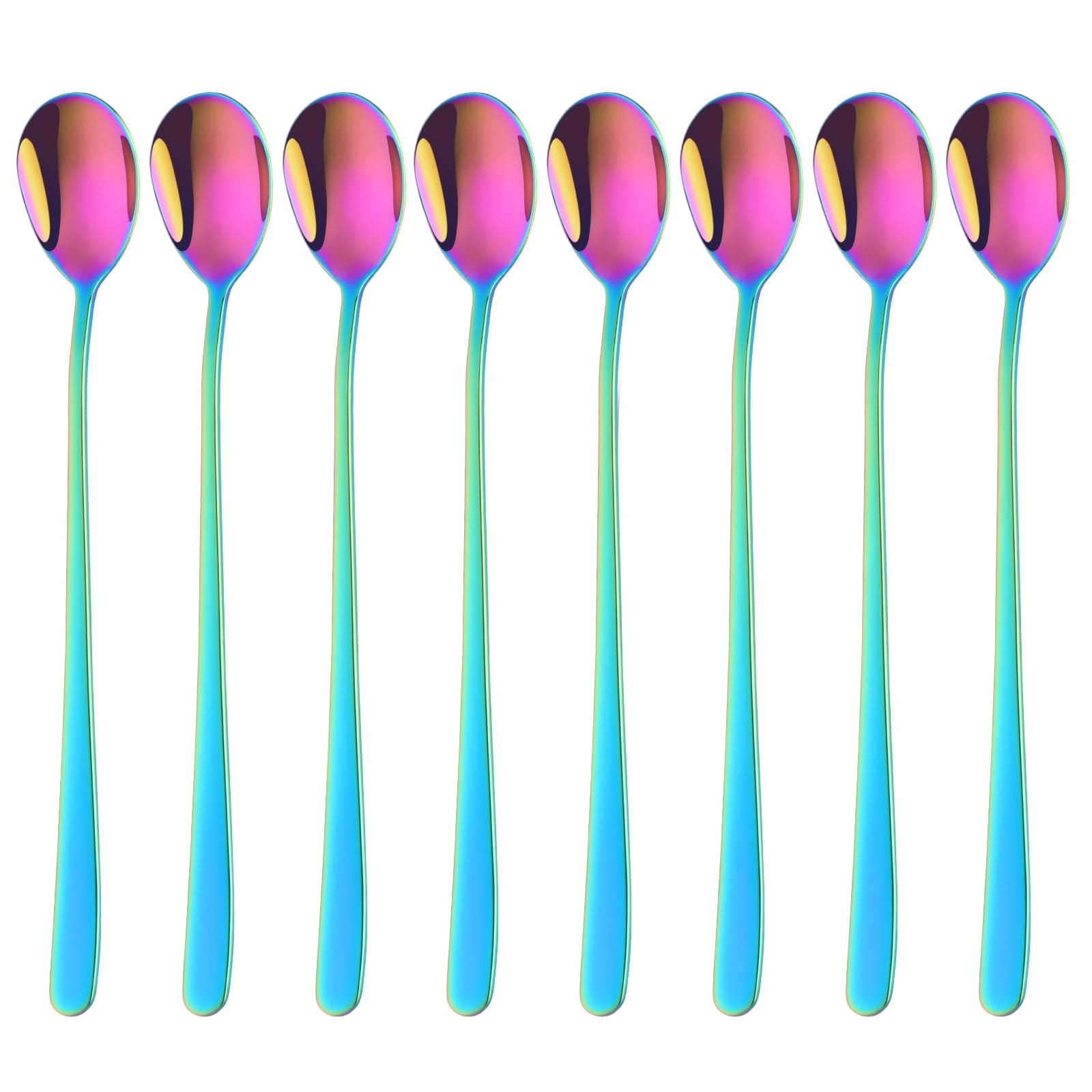 Aoibox  Rainbow Multicolor 18 10 Stainless Steel Long Handle Iced Tea Stirring Spoons Dishwasher Safe Set of 8