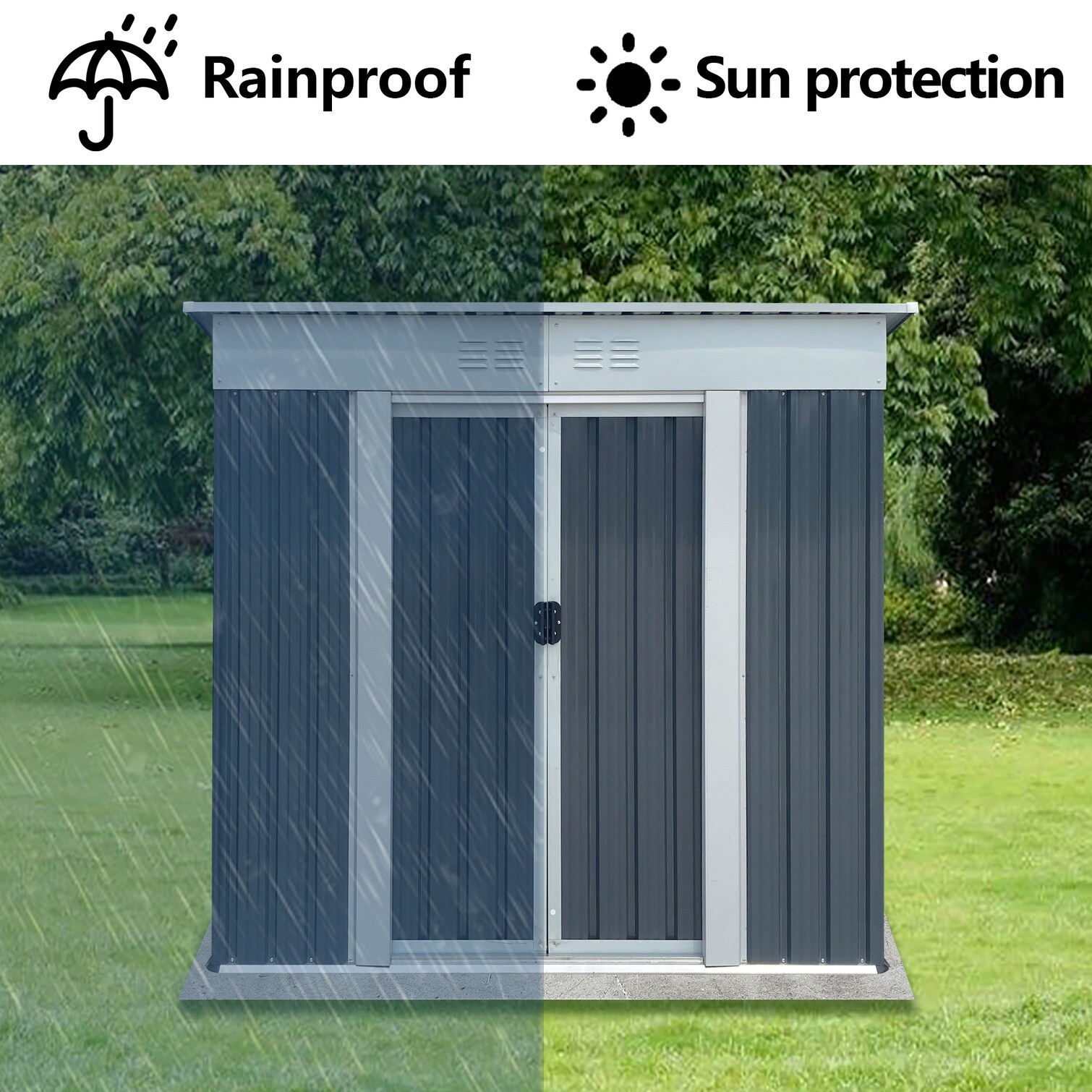 Naturefalls Double-Door Pent Metal Shed with Gable Roof 6x4 ft Outdoor ...