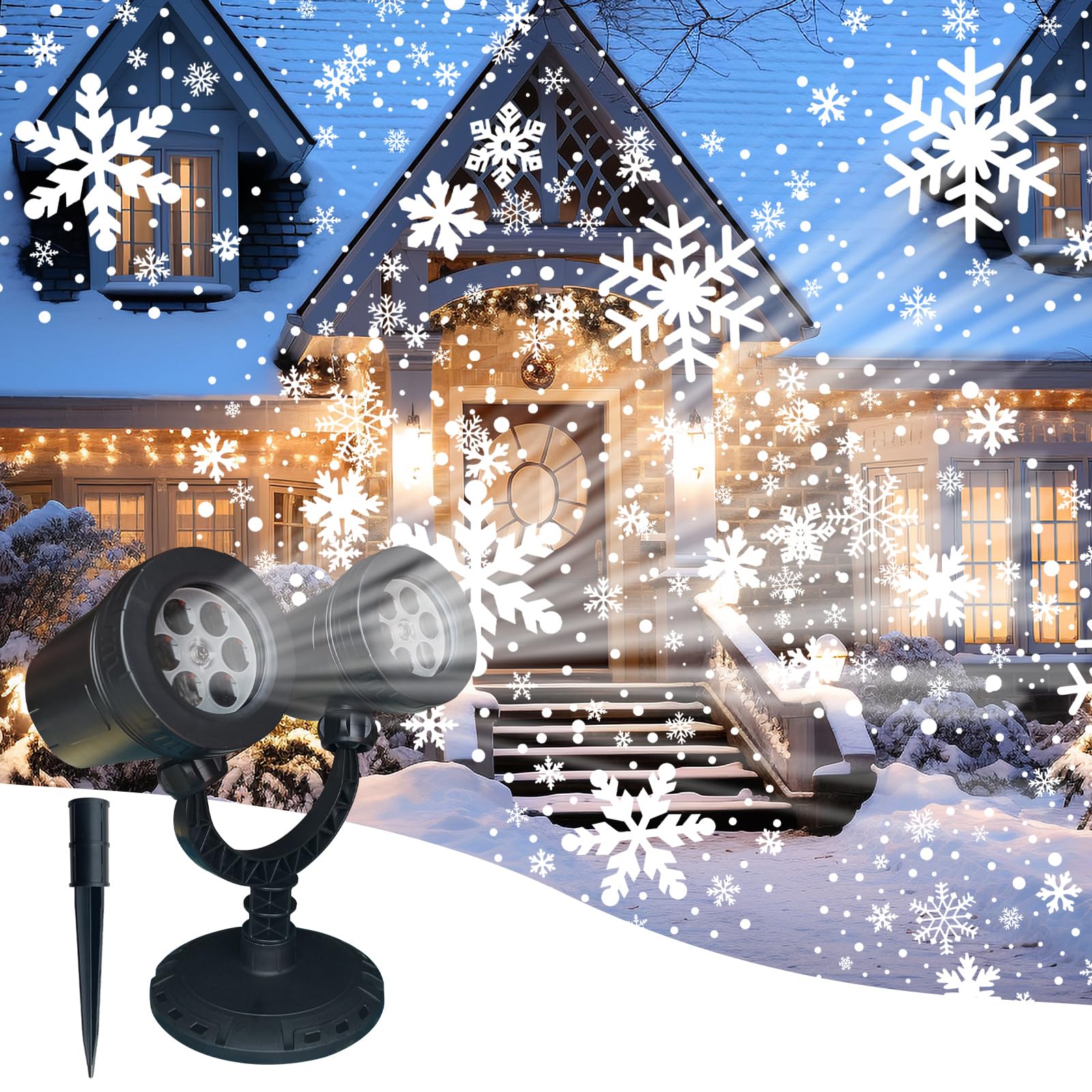 Vrbgify  Christmas Snow Projector Outdoor LED Snowflake Lights Waterproof Dynamic Falling Snow Effect for Holiday Garden Party Halloween