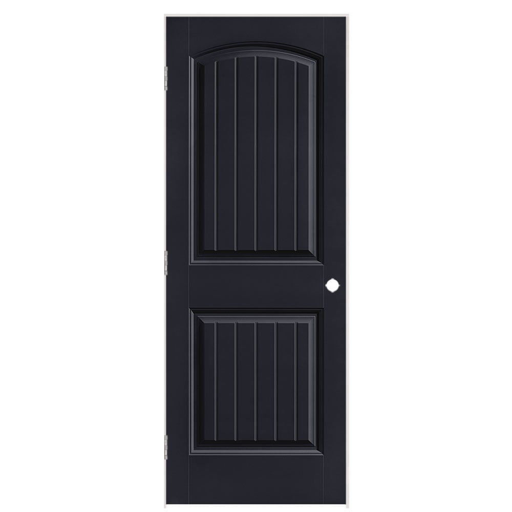 Masonite 1443830 30-in x 80-in Midnight Solid core 2-panel round top plank Right hand Smooth Prefinished Molded composite Flat Jamb Single Prehung Interior Door