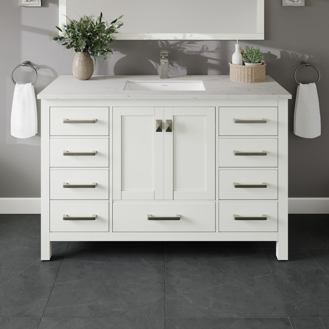 Eviva TVN414-48X18WH London 48-in White Undermount Single sink Bathroom Vanity with White Quartz Top