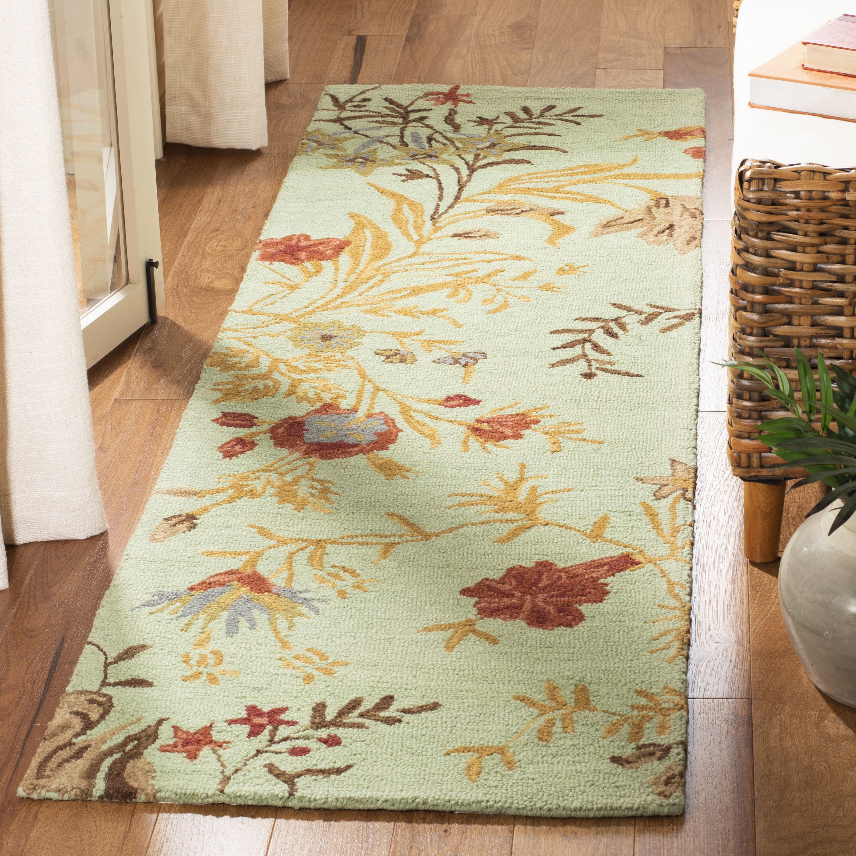 Handmade Blue Floral Wool Tufted Reversible Runner Rug 2'3" x 8'