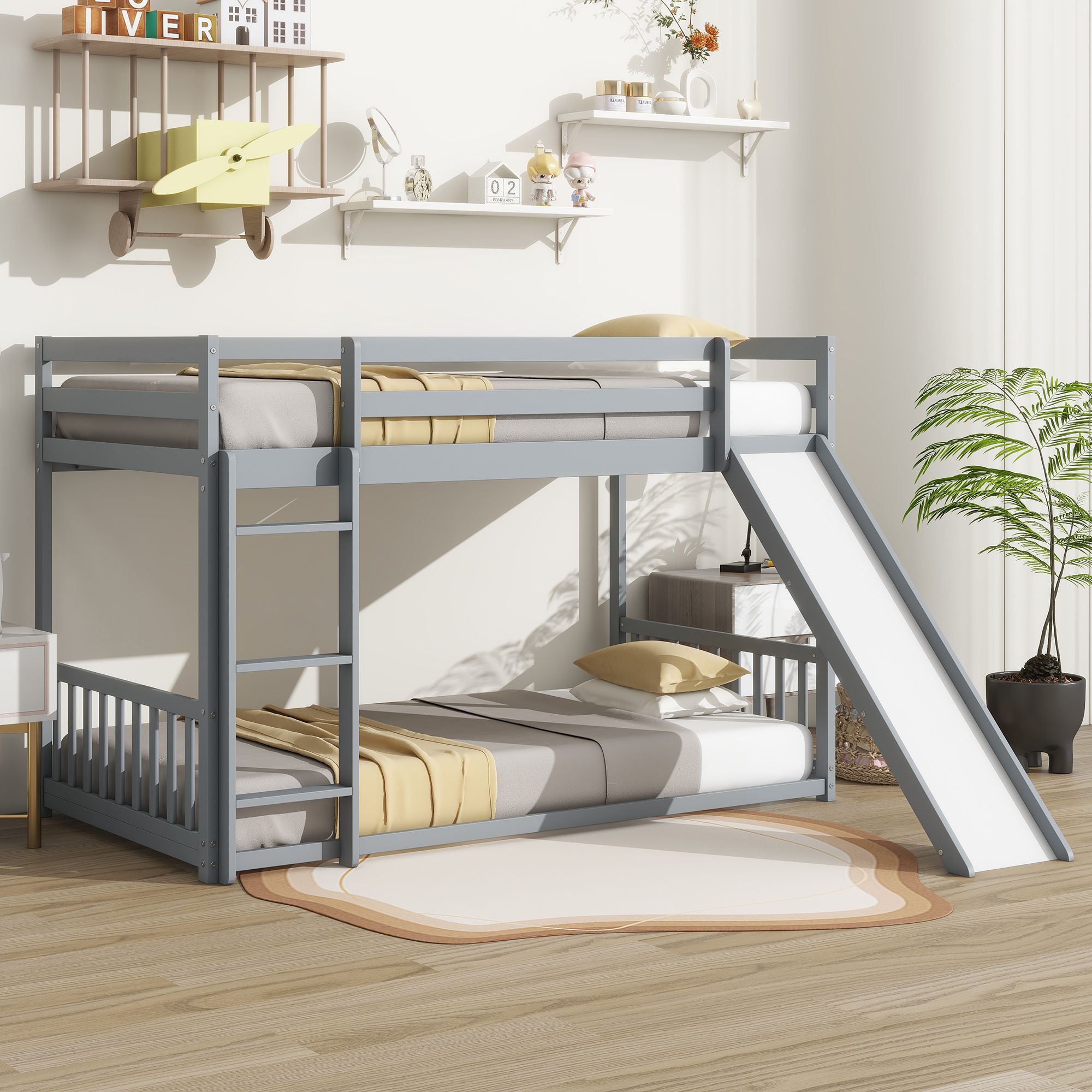 Yiekholo LL-2038AAE Gray Twin over twin Bunk Bed
