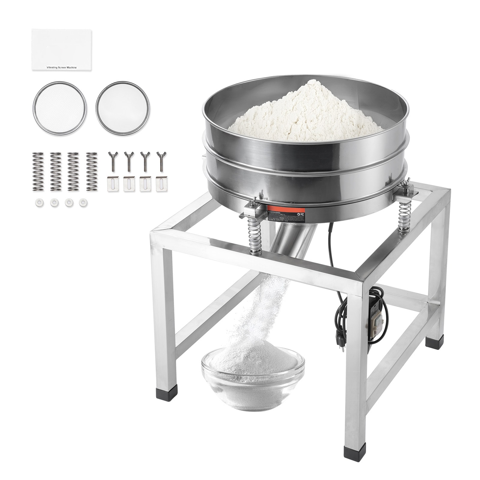 VEVOR SCZDZSJLD40M04548V1 Automatic Electric Vibrating Sieve Stainless Steel Sifter Shaker Machine with 40+100 Mesh 25W Automatic Powder Sifter Machine with Stand and Casters for Flour Powers Mungbean Rice Millet