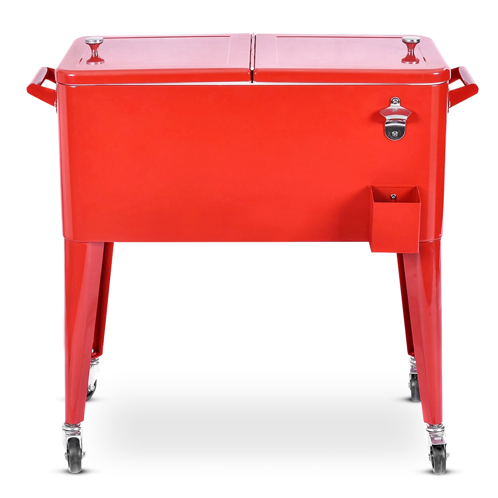 Volenca 80-Quart Wheeled Patio Cooler Cart with Bottle Opener Cap Catcher and Powder Coated Steel Frame