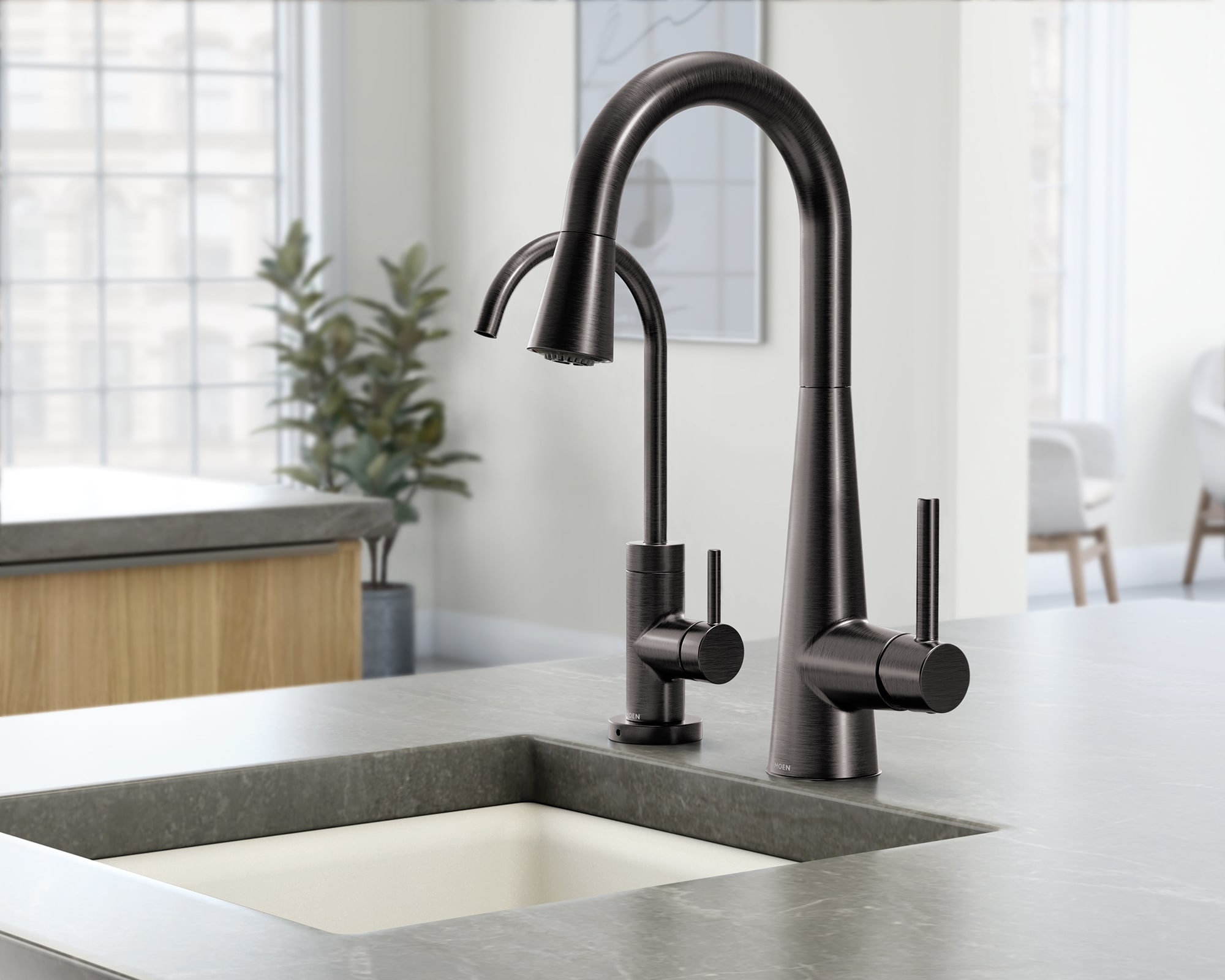 Moen Sleek Black Stainless Single Handle Bar and Prep Kitchen Faucet