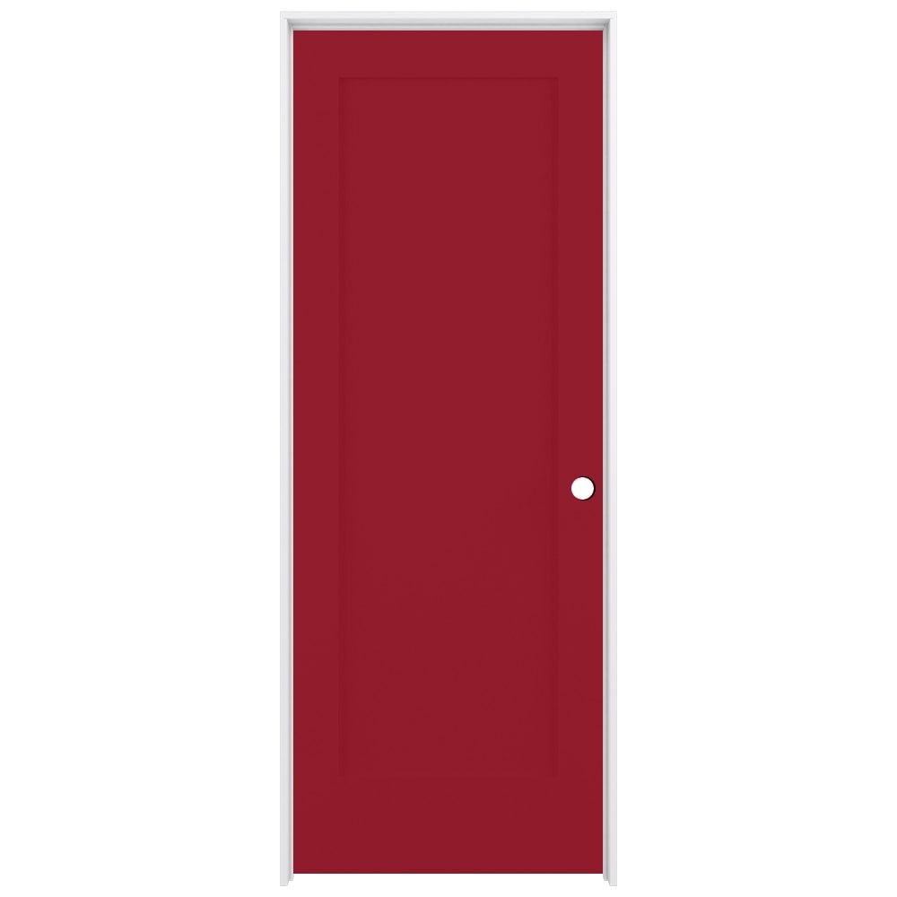 RELIABILT LO1368910 32-in x 80-in Barn Red Solid core 1-panel square Left hand Smooth Prefinished Pine Wood Flat Jamb Single Prehung Interior Door
