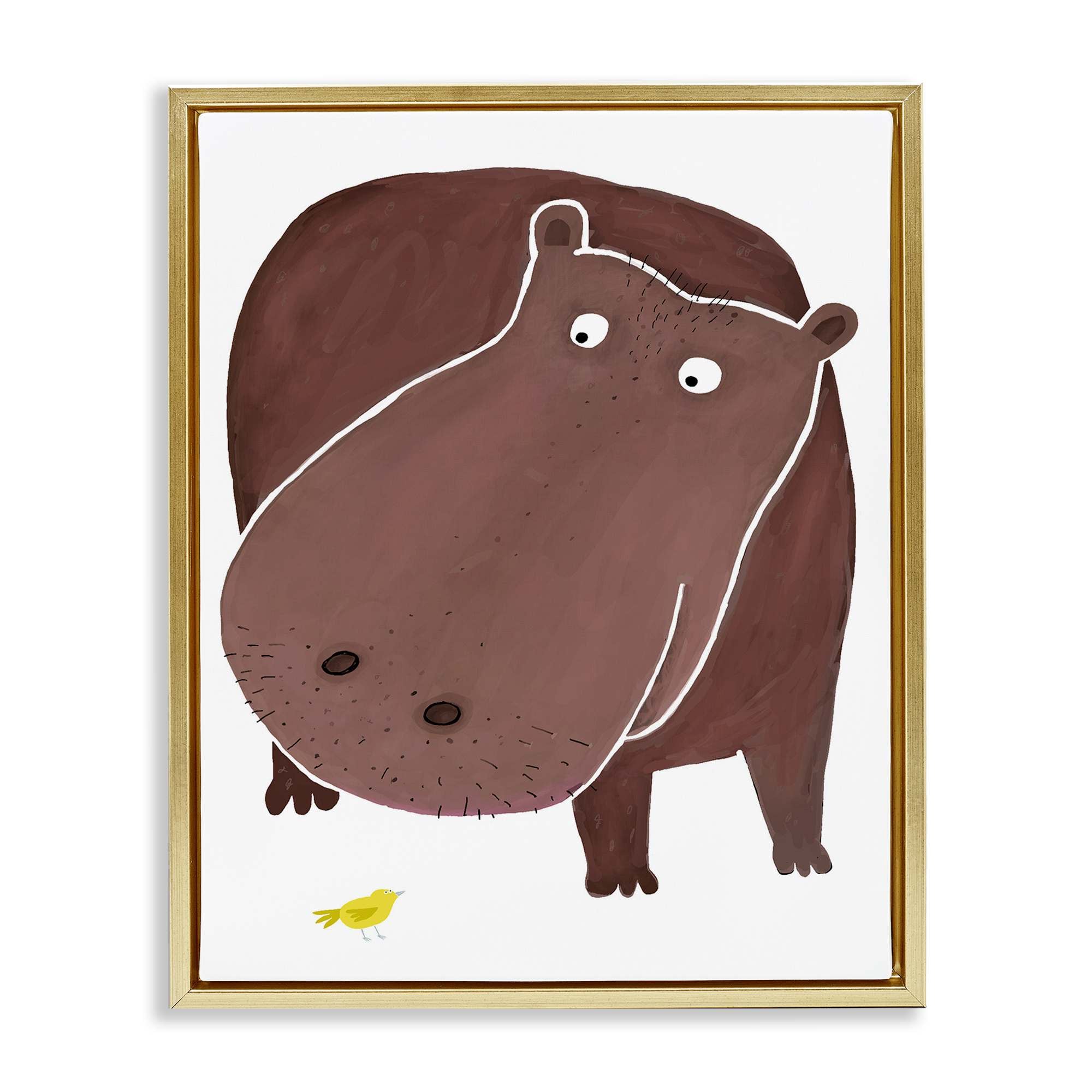 Stupell Industries BT-241-FFG-24X30 Hippo and Bird Friends Gold Framed Floater Canvas Wall Art By Carla Daly 25 x 31