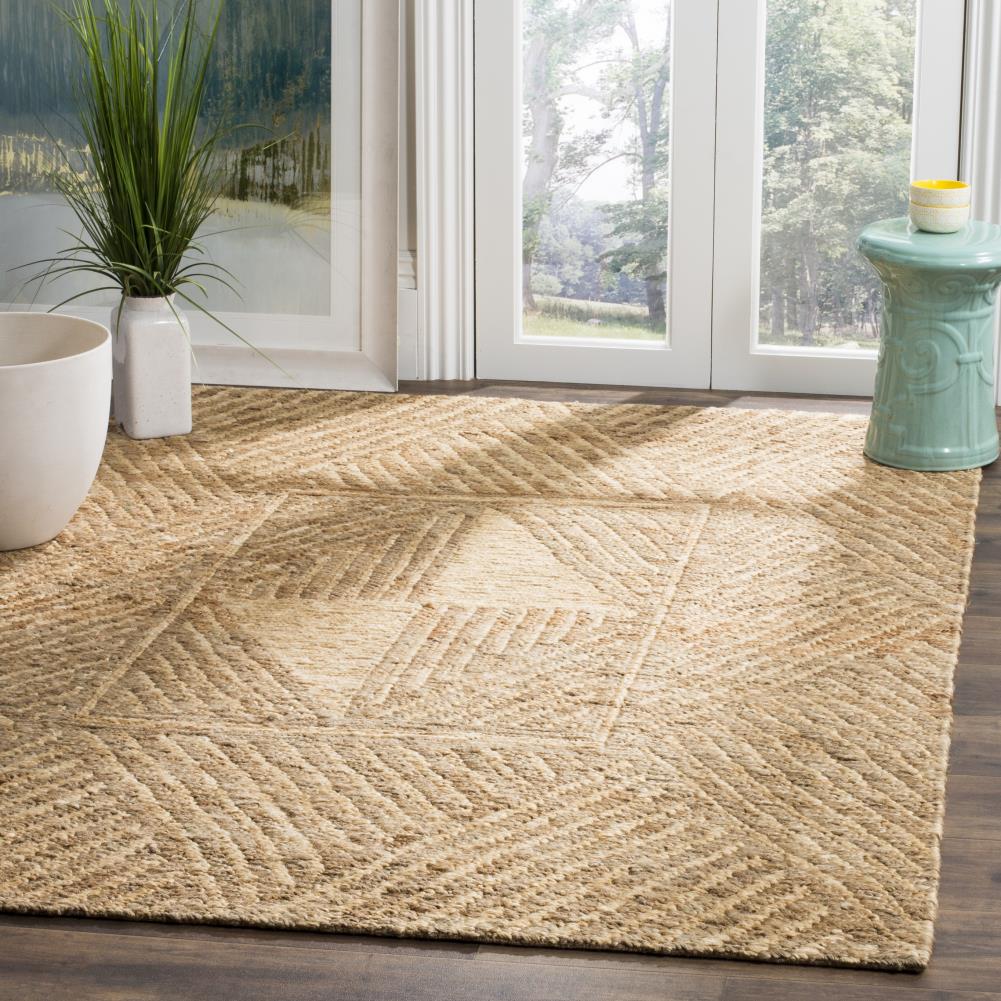 Hand-Knotted Ivory Geometric Jute Area Rug, 5' x 8'