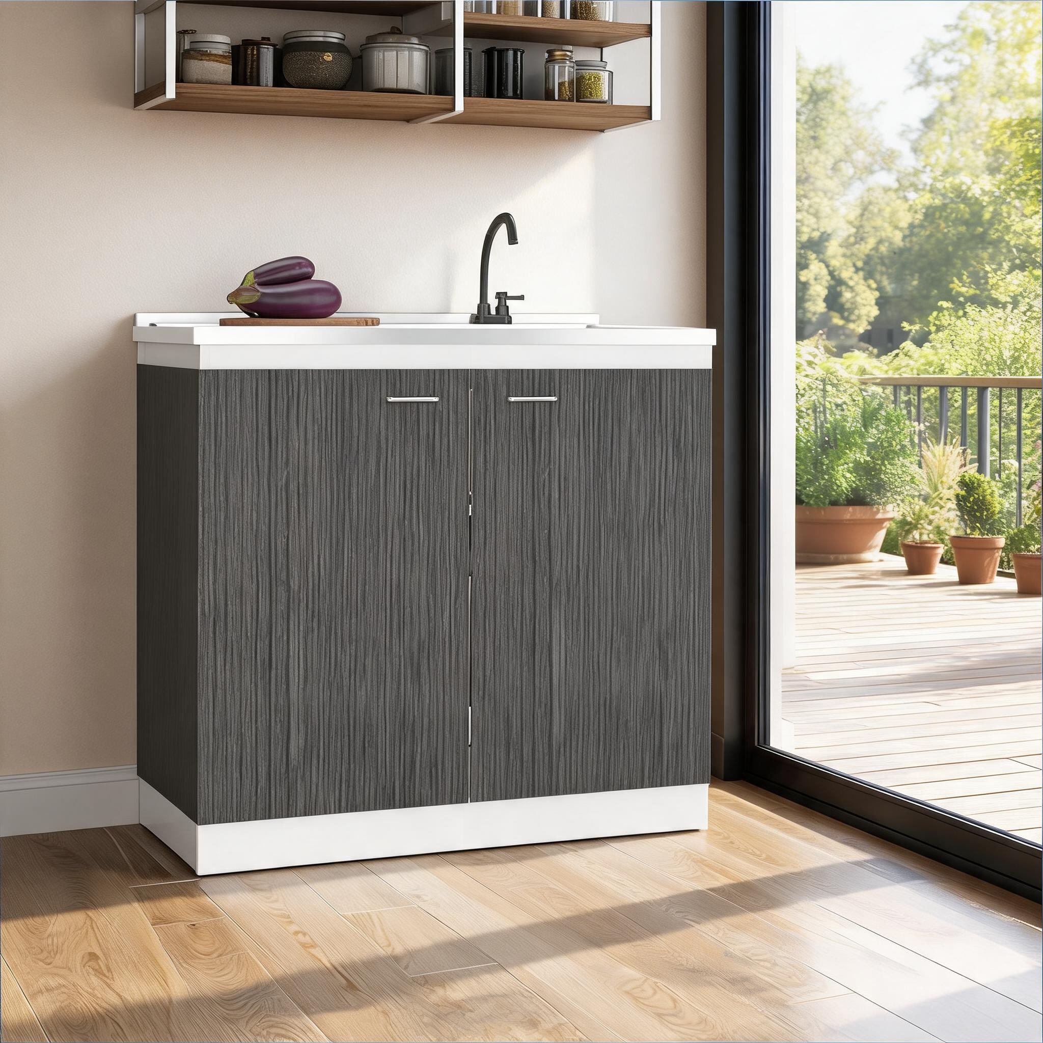 Watnature 39.4 Inch Wide Kitchen Storage Cabinet Kitchen Organization Soft Gray Particle Board 2 Door 3 Shelf #DSHZBWL8J54V