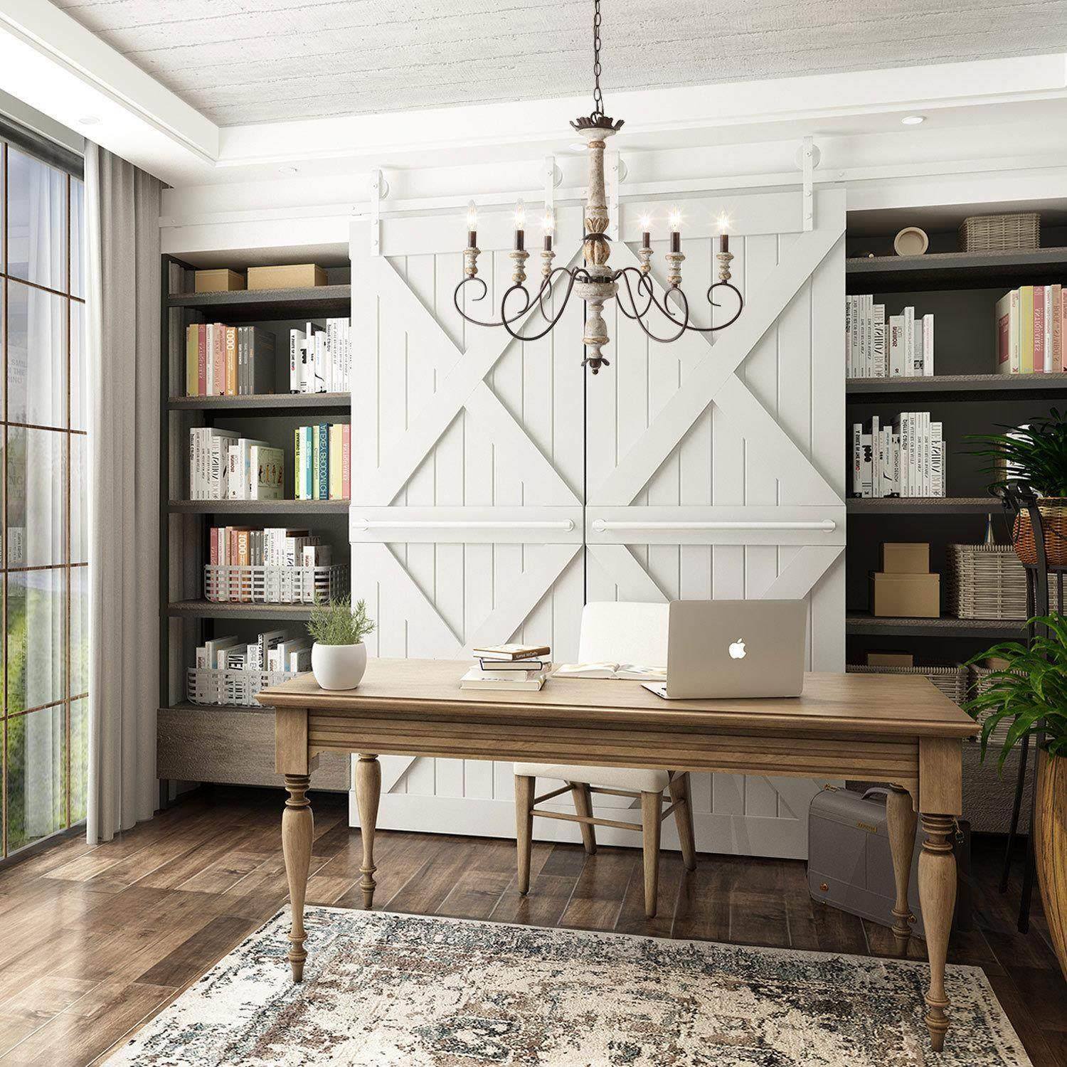 Rustic French Country 6-Light Distressed Wood Chandelier