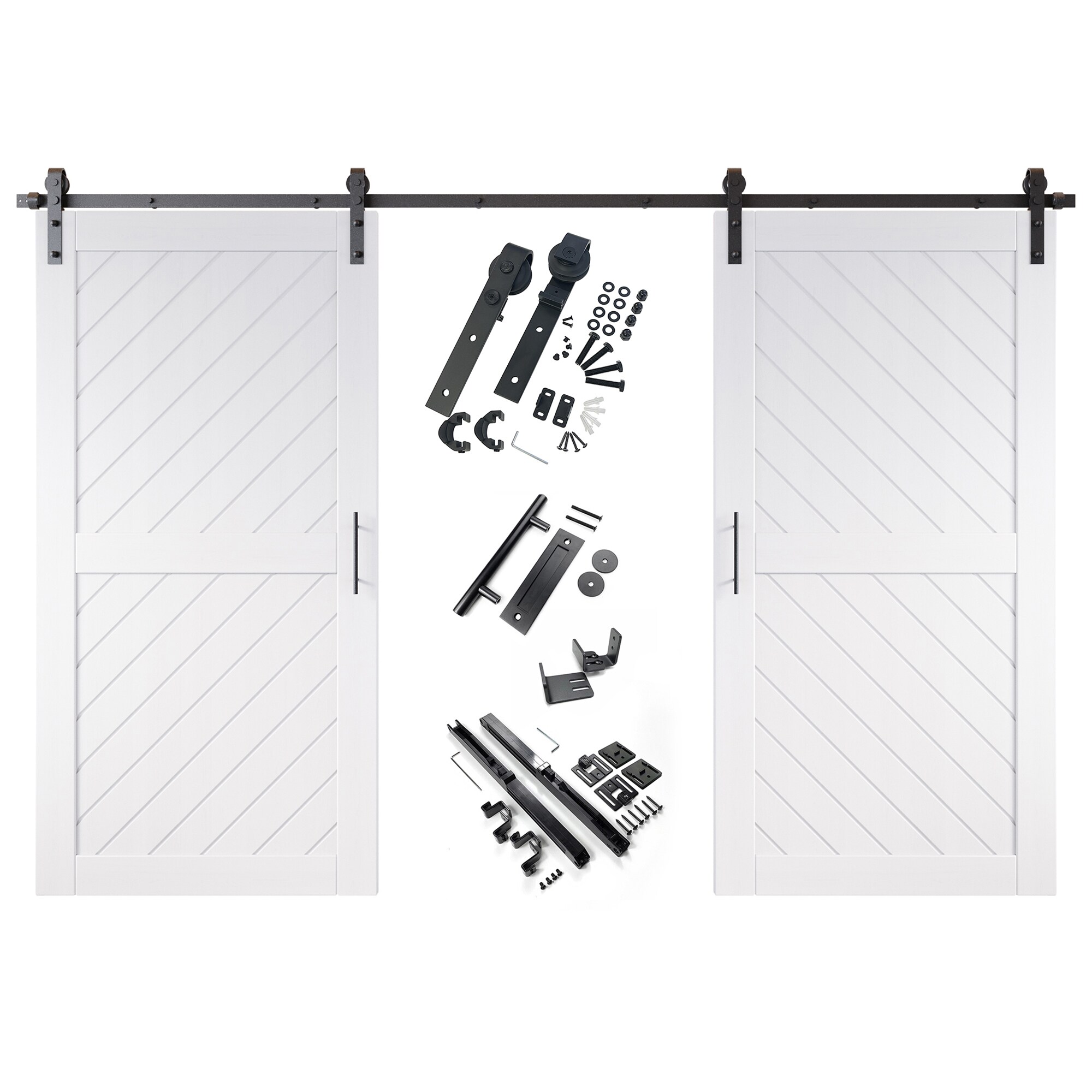 HOMACER YT2H168C-XT1-4080-WH 40-in x 80-in White Prefinished Non-standard Pine Wood Solid core Double Barn Door (Hardware Included)