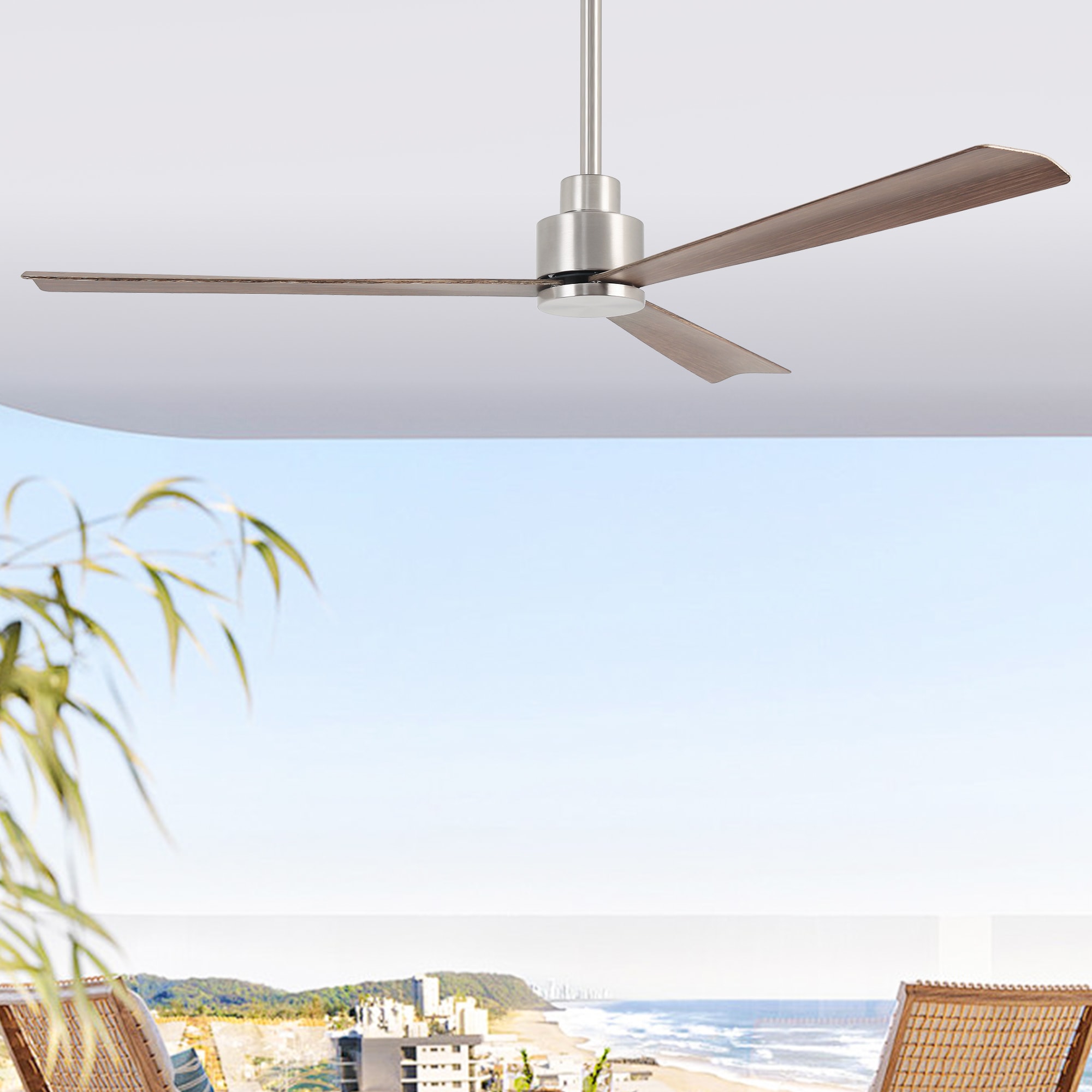 Parrot Uncle F6364SN110V 52-in Integrated LED Satin Nickel with Brown Blades Propeller Ceiling Fan Without Light - Remote Included ( 3 -Blade )