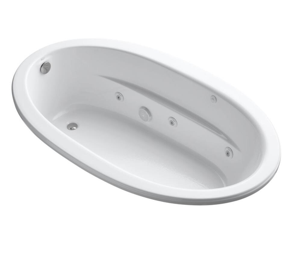KOHLER Sunward 72 in. Oval Drop-in Whirlpool Bathtub in White