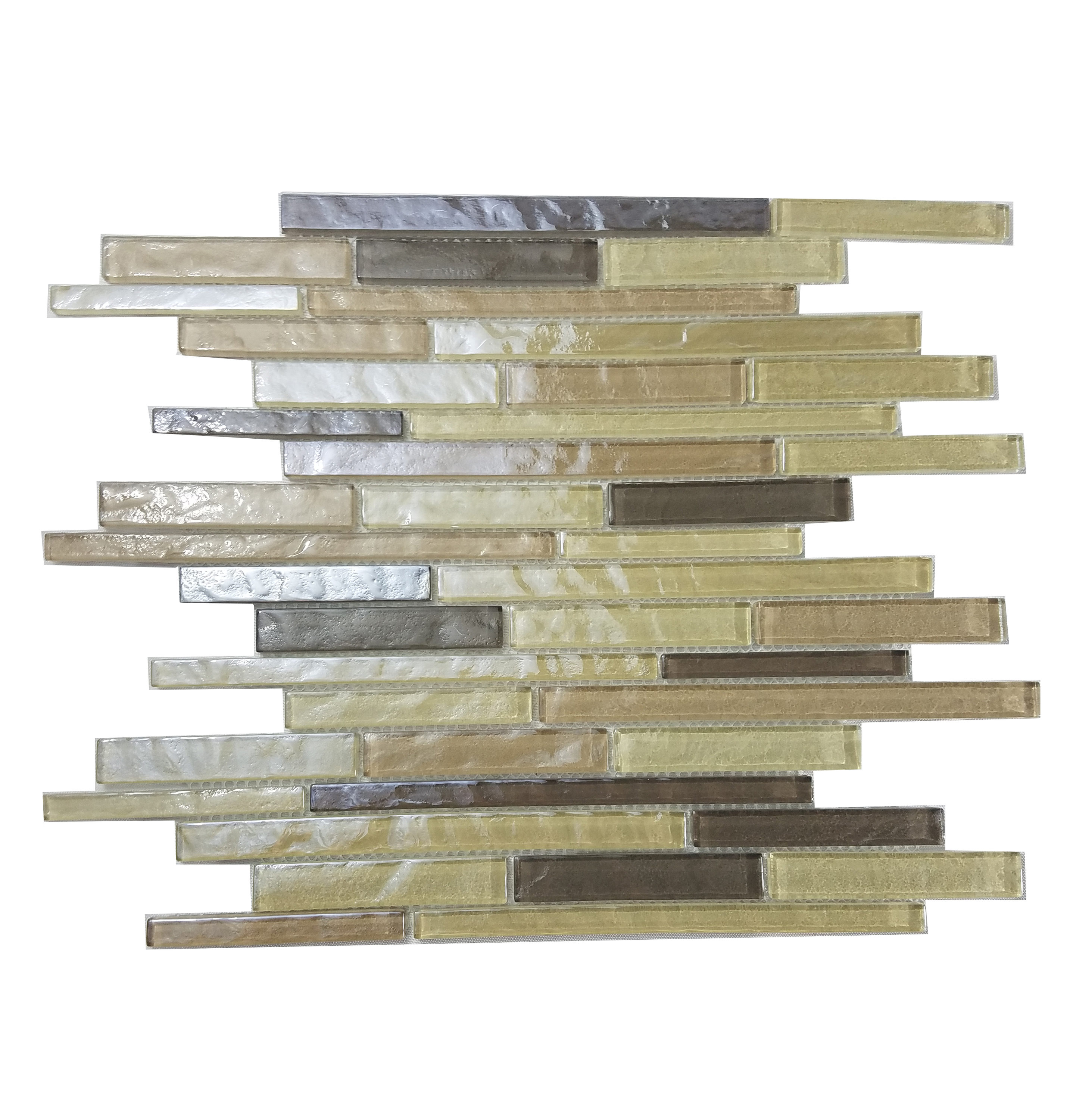 Abolos LWSGEOTLN-PU Swimming Pool Beige and Brown textured 12-in x 12-in Glossy Glass Brick look Linear Mosaic Wall Tile ( 10-sq ft Carton )