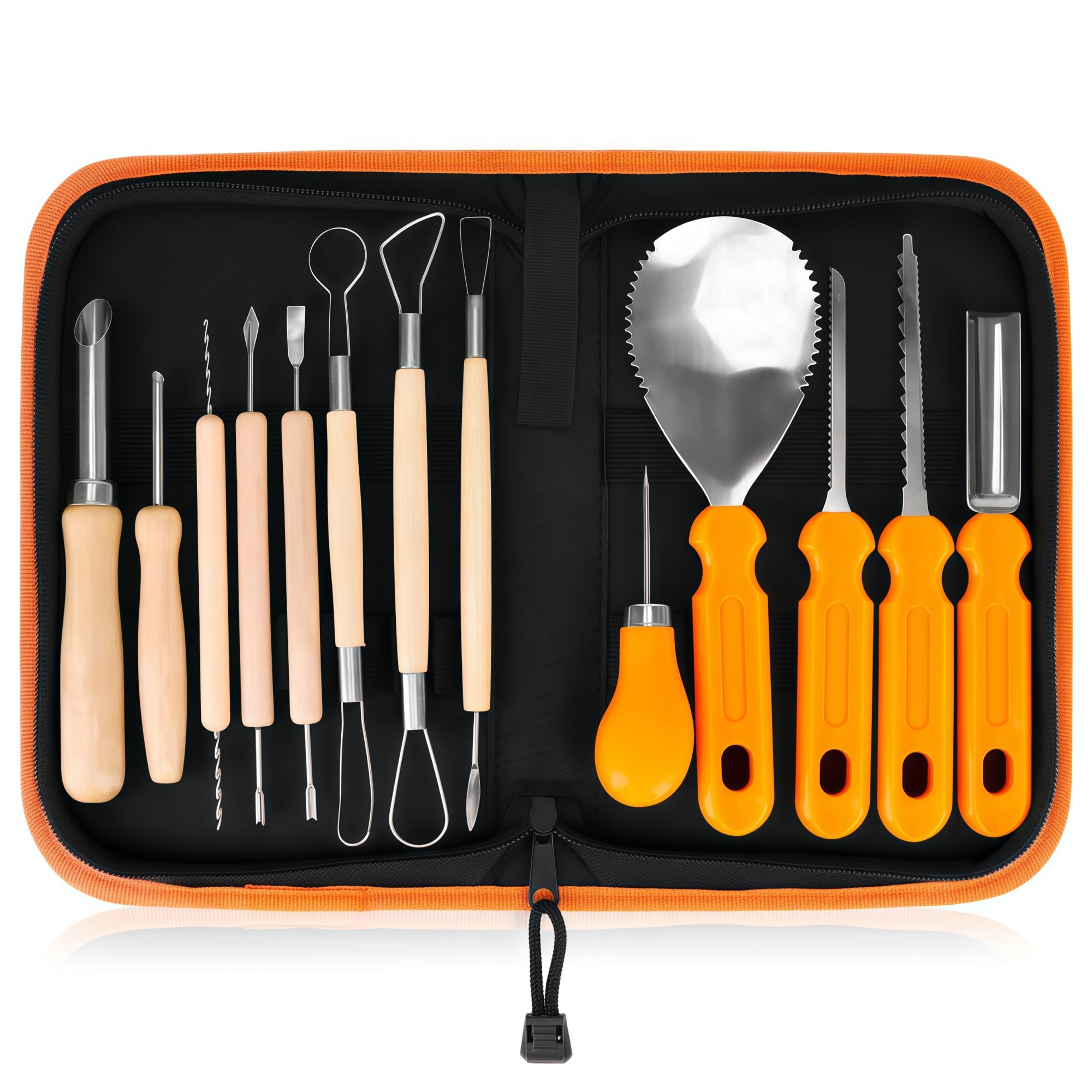 Numhew 13-Piece Stainless Steel White Pumpkin Carving Kit with Handbag