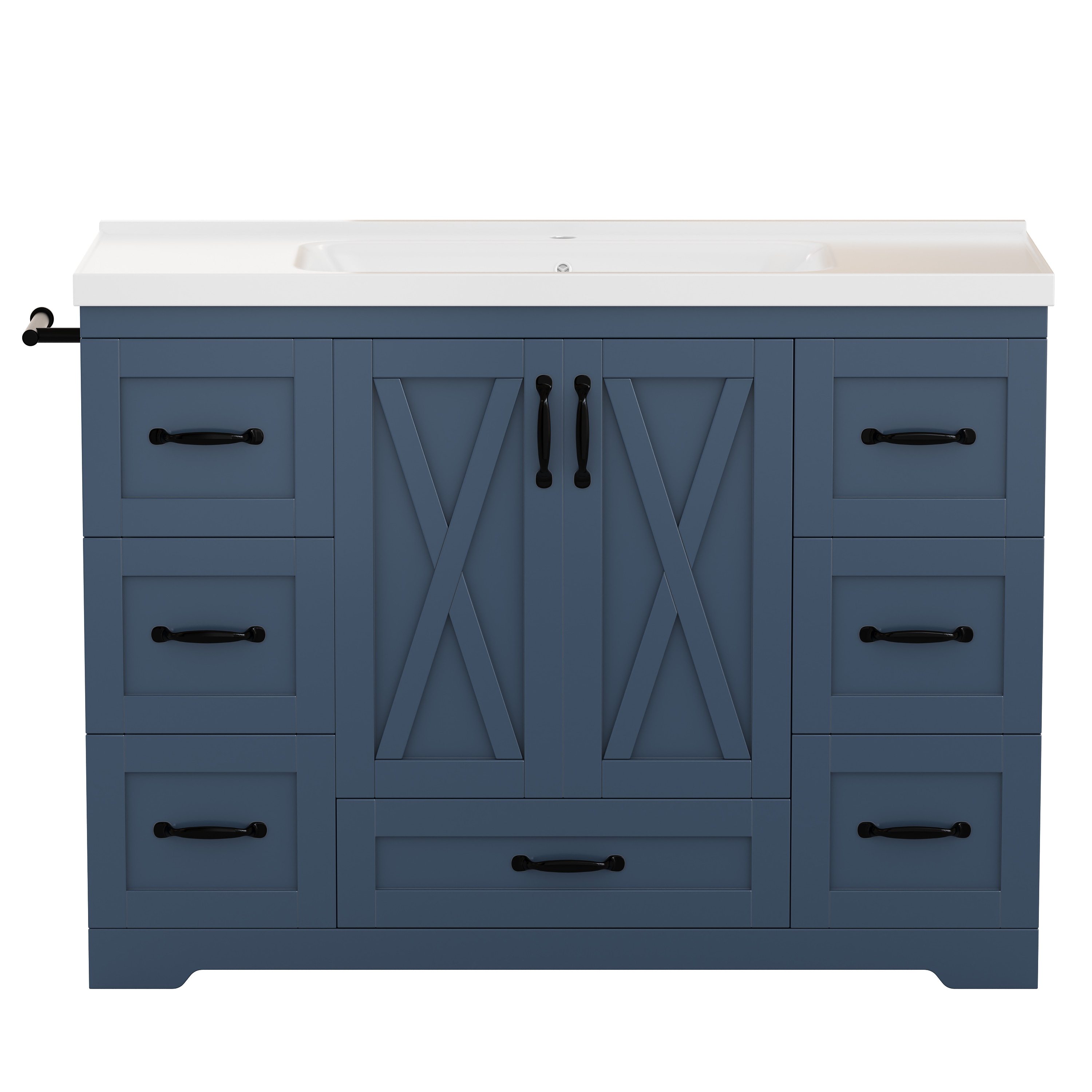BEARSOLIM 48-in Bathroom Vanity with Ceramic Sink 7 Drawers Door Shelves Adjustable Shelf Reversible Side Towel Bar Freestanding Bathroom Cabinet