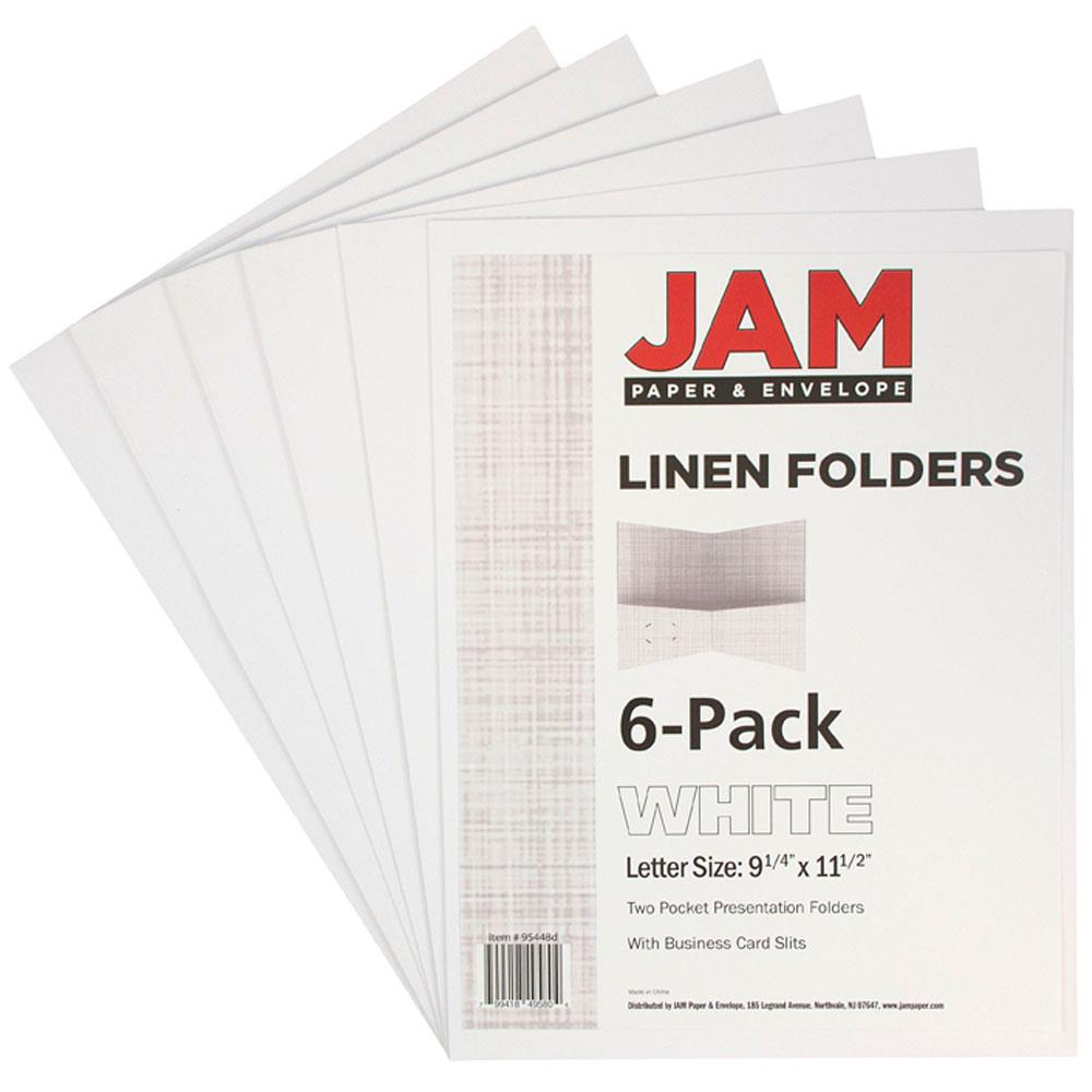 Letter Size Business Folder 6/Pack White JAM PAPER Two Pocket Textured Linen Presentation Folders 