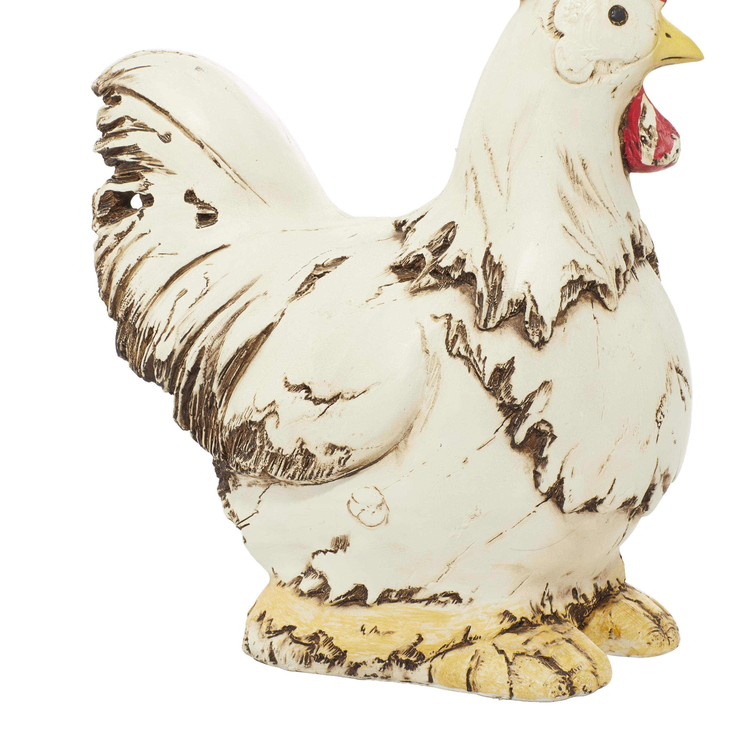 12" Distressed White Polystone Rooster Garden Sculpture
