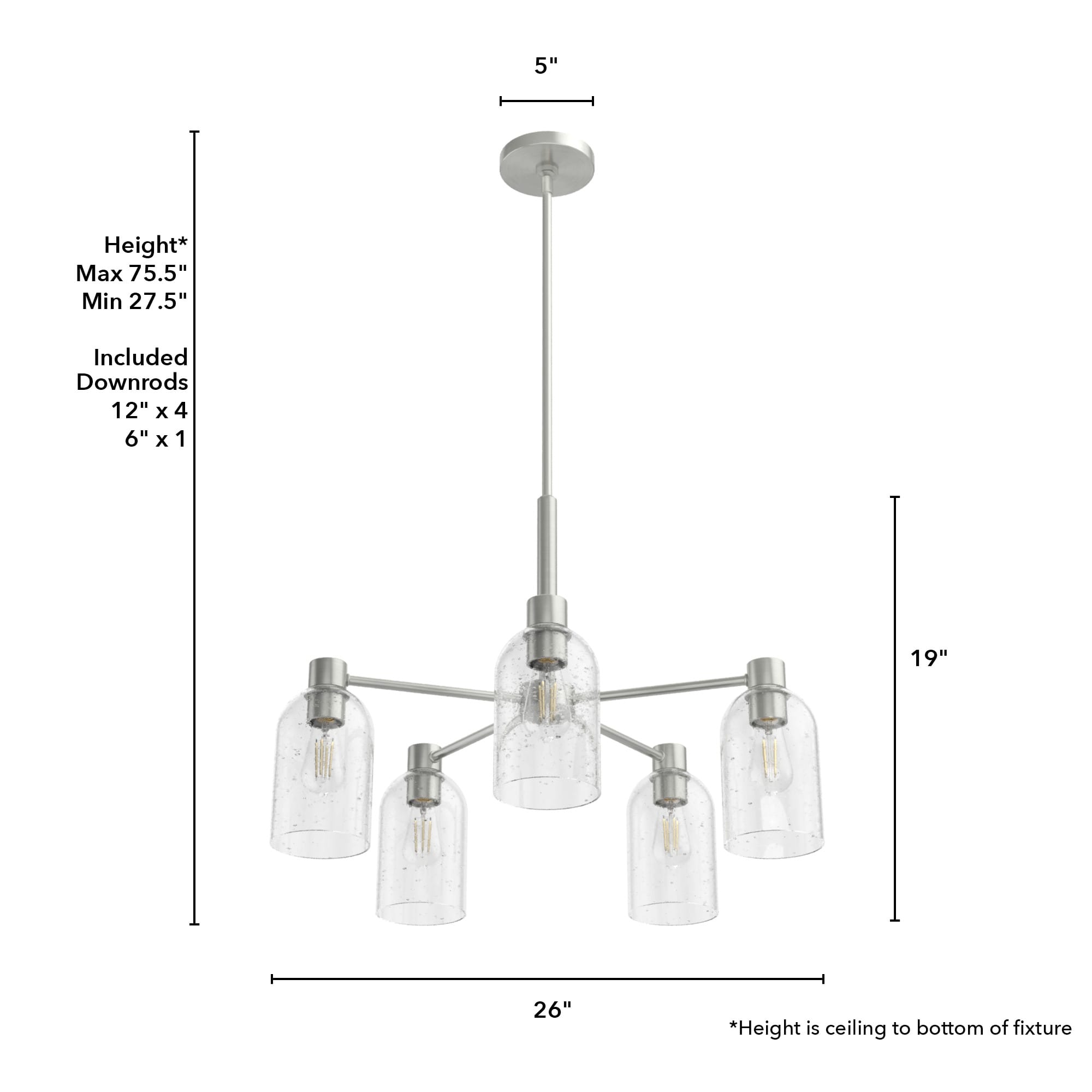Lochemeade 5-Light Brushed Nickel Seeded Glass Chandelier