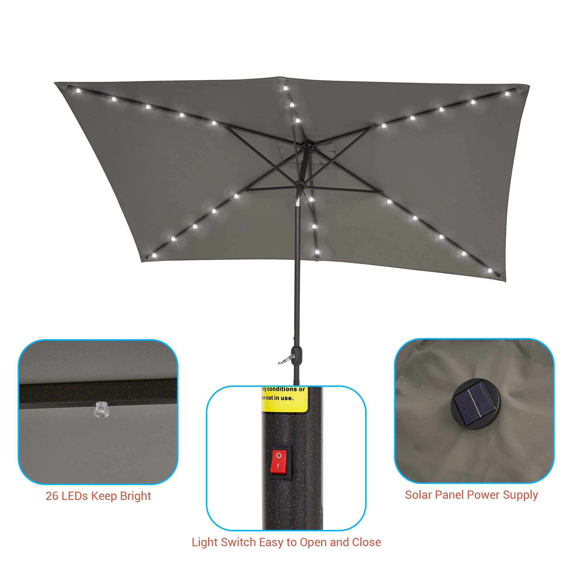 ACEGOSES 10-ft Aluminum Gray Push-button Tilt Market Patio Umbrella