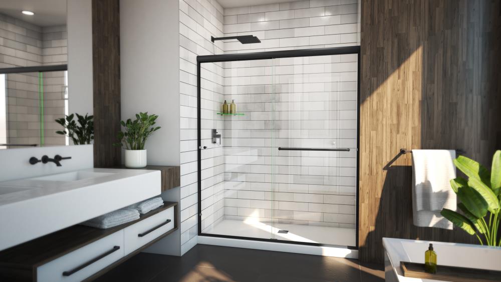 Arizona Shower Door LSER4870MBCLL Lite-Euro Matte Black 46-in to 48-in W x 70.375-Inches H Semi-frameless Bypass Sliding Shower door 1/4-in Thick Clear Glass
