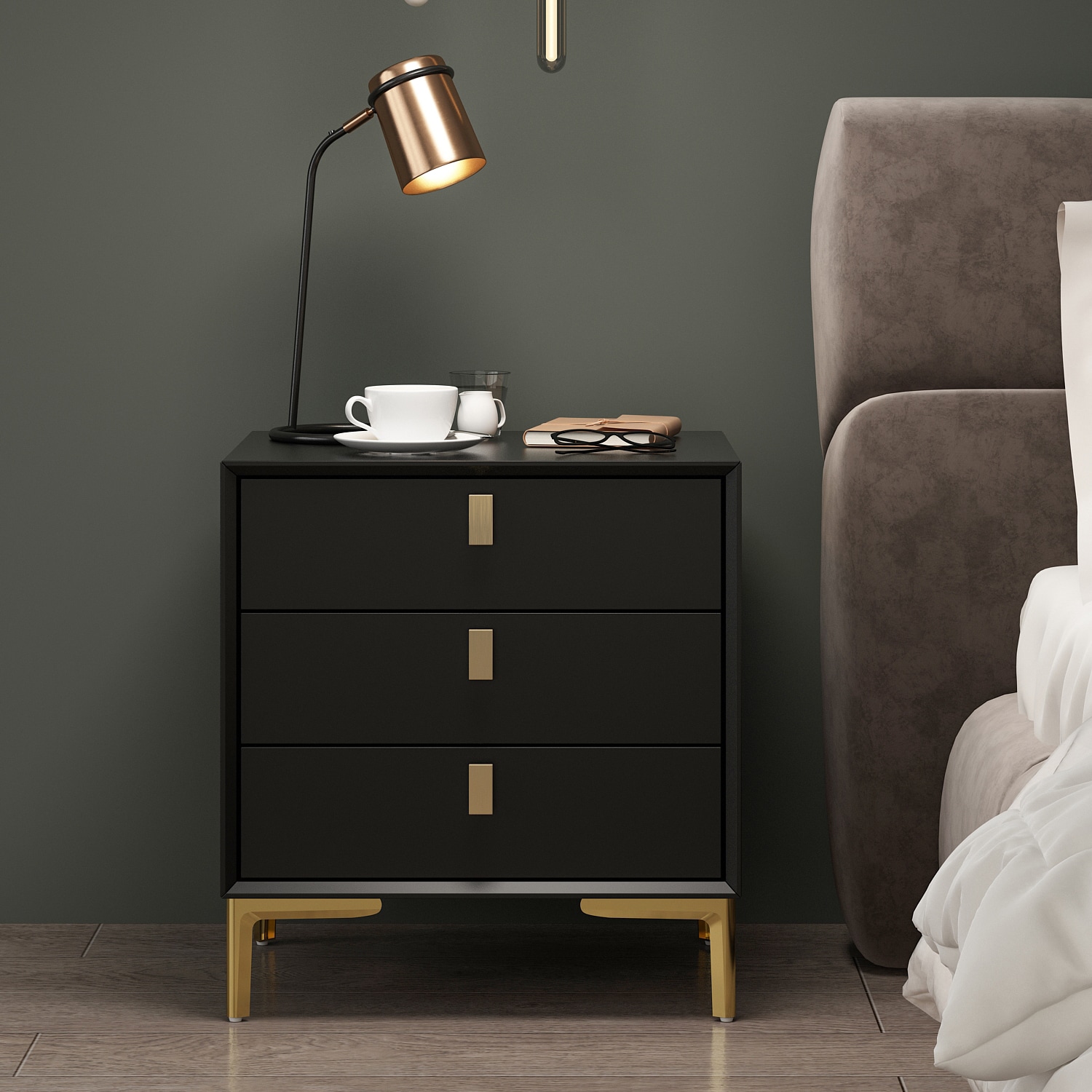 FUFU&GAGA JH0241-01 3-drawer Nightstand Black Nightstand