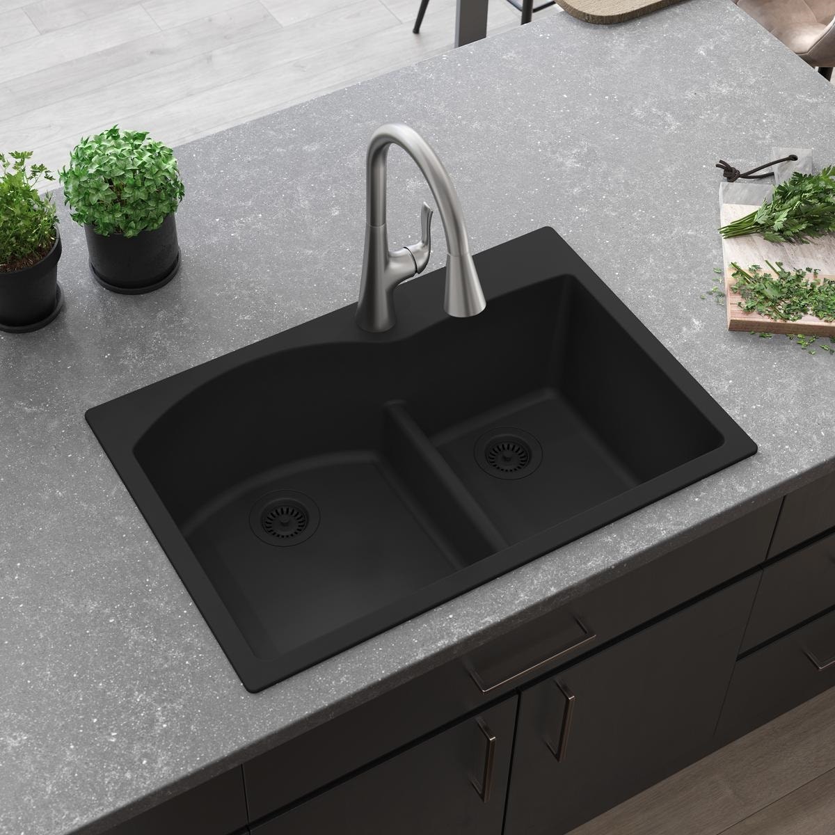 Elkay ELGH3322RMB0 Quartz Classic Drop-in 33-Inches x 26.75-Inches Quartz Double offset bowl 4-Hole Kitchen Sink