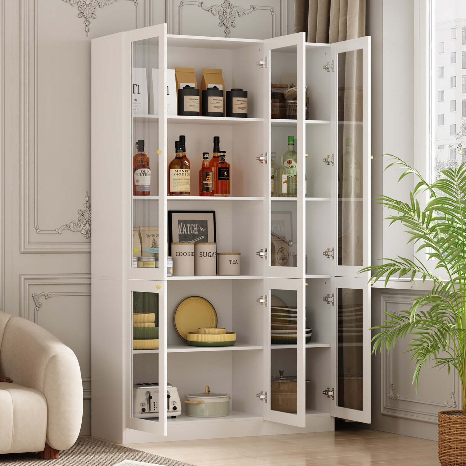 FUFU&GAGA White Mdf 5-Shelf Bookcase with Doors (47.2-in W x 78.7-in H ...