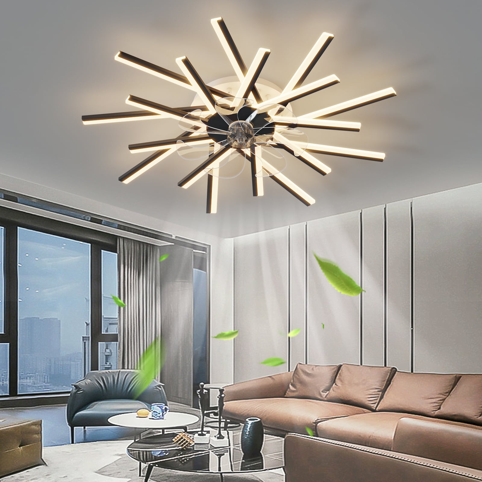 Yardreeze Fandelier Ceiling Fan 13.78-in Black Color-changing ...