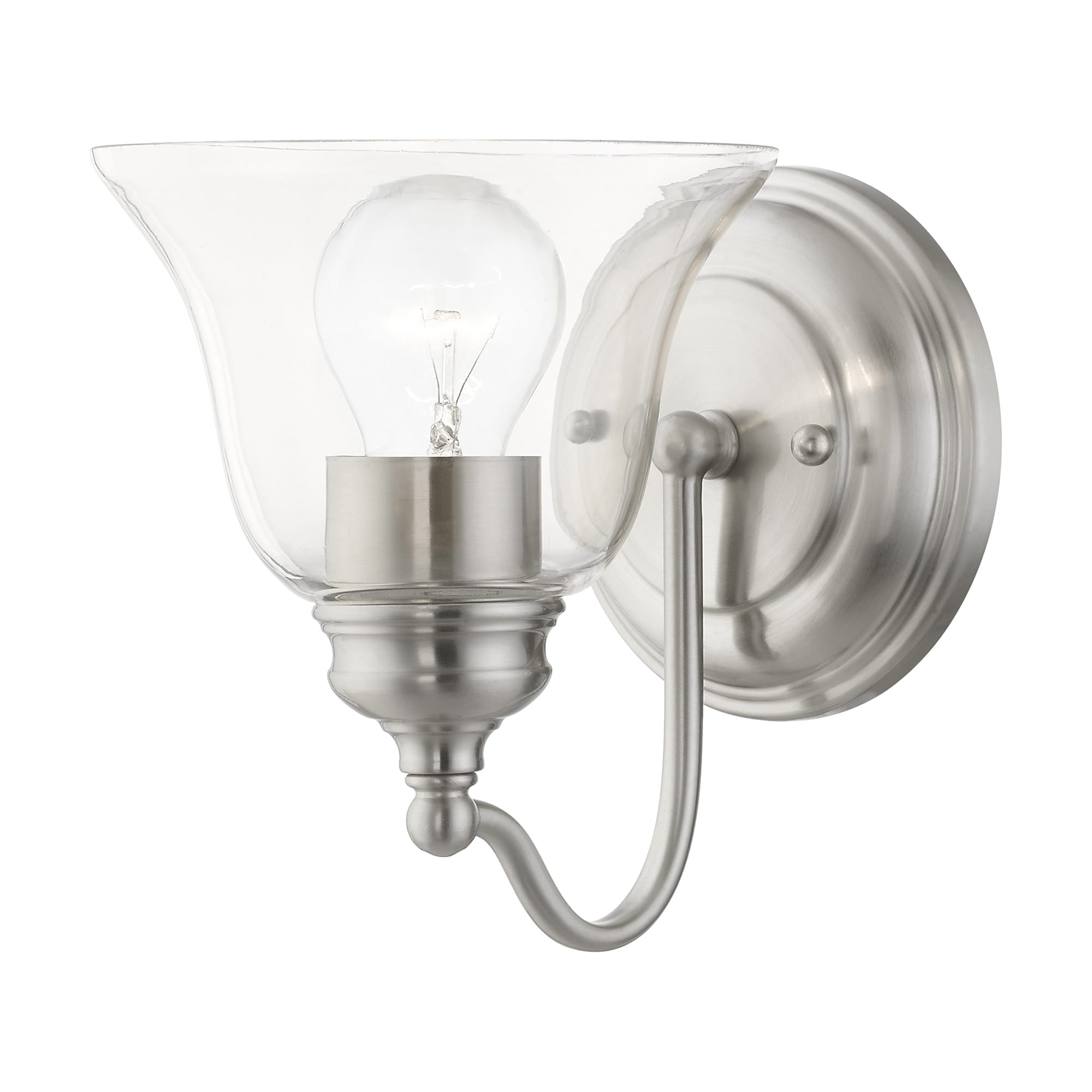 Brushed Nickel Clear Glass 1-Light Vanity Sconce