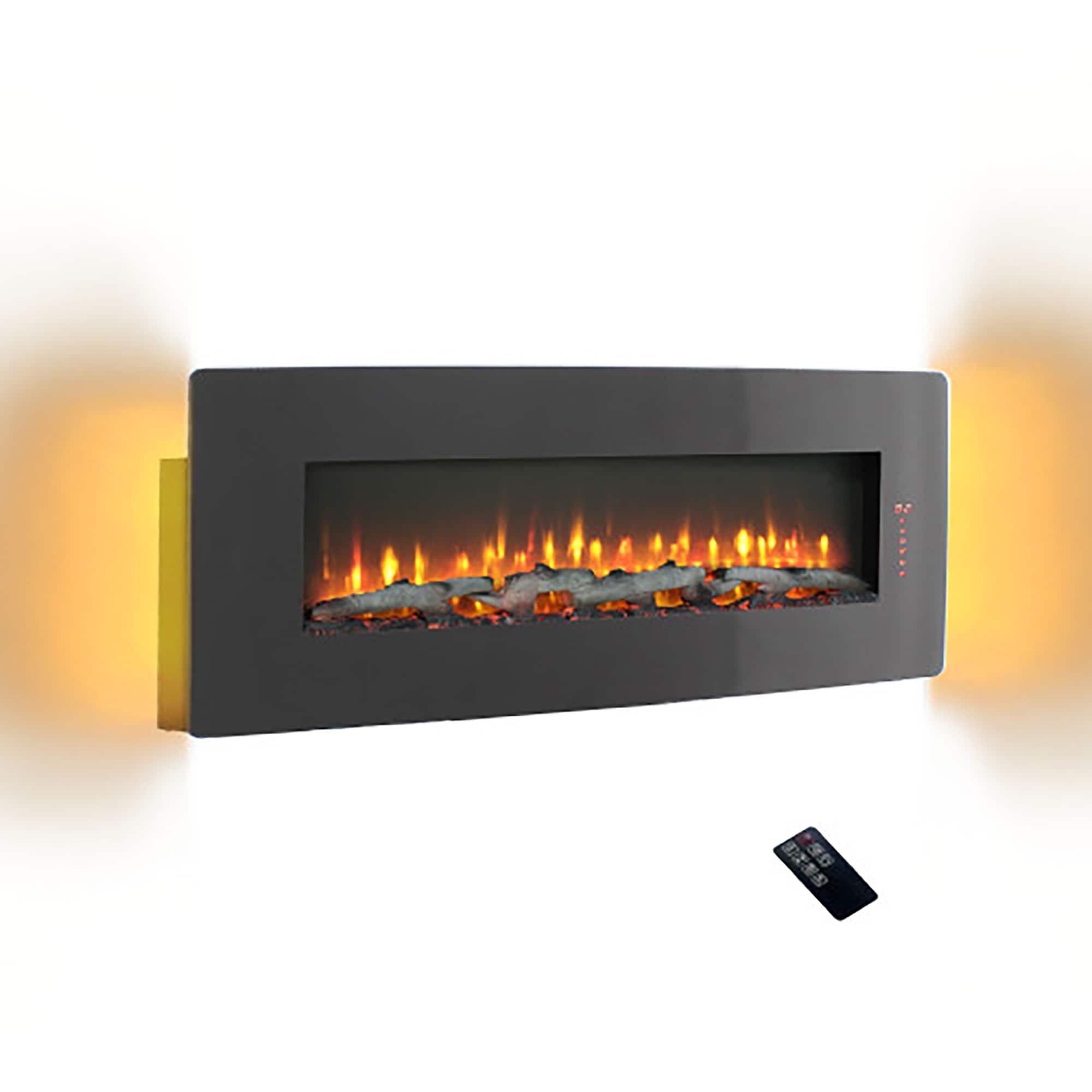 Fun Orange 48-in W Antique Black Wall mount Fan-forced Electric Fireplace with Remote Control Included