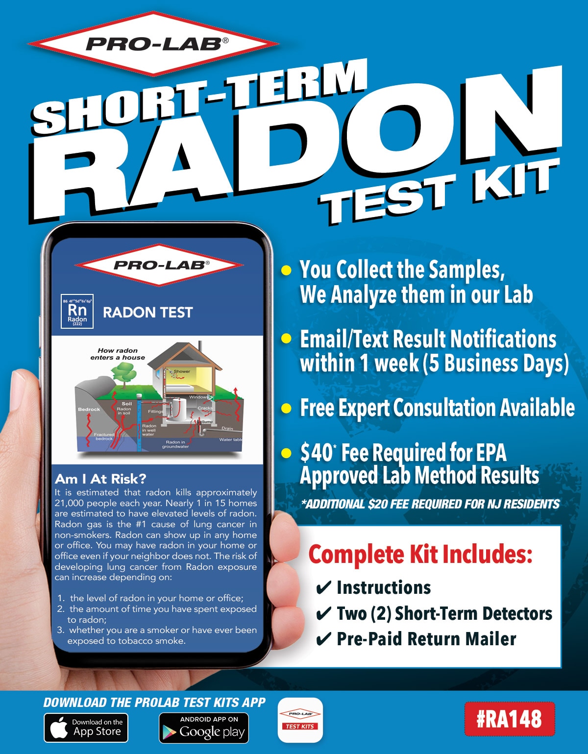 PRO-LAB Radon Gas Test Kit - Easy to Use, Reliable Results in 48 Hours -  Includes 2 Detectors - Clear Finish - Protect Your Home from Radon Gas