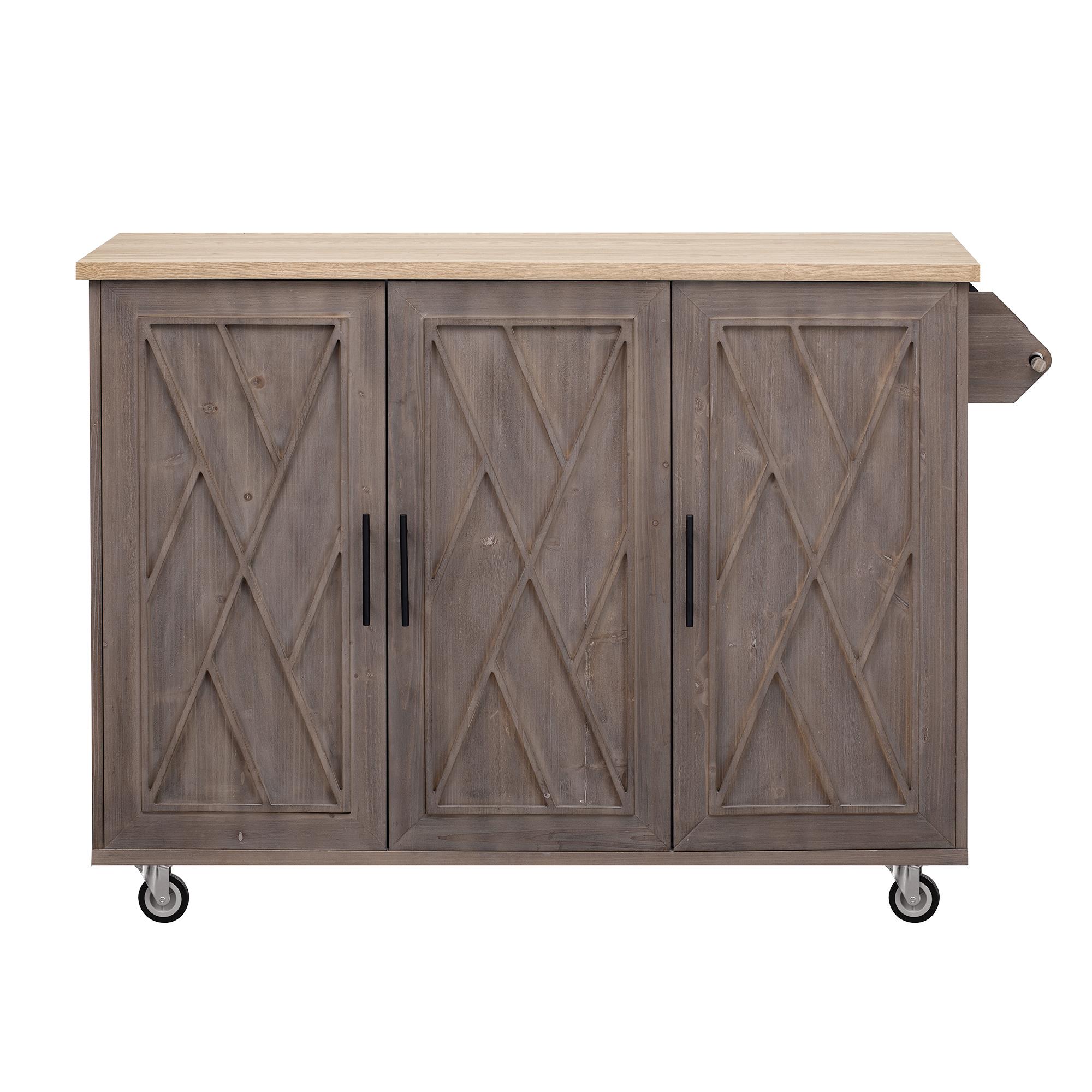 Bayfeve BF-21444Z-IN Brown MDF Base with MDF Wood Top Rolling Kitchen Island ( 29.5-in x 51.2-in x 36.2-in )
