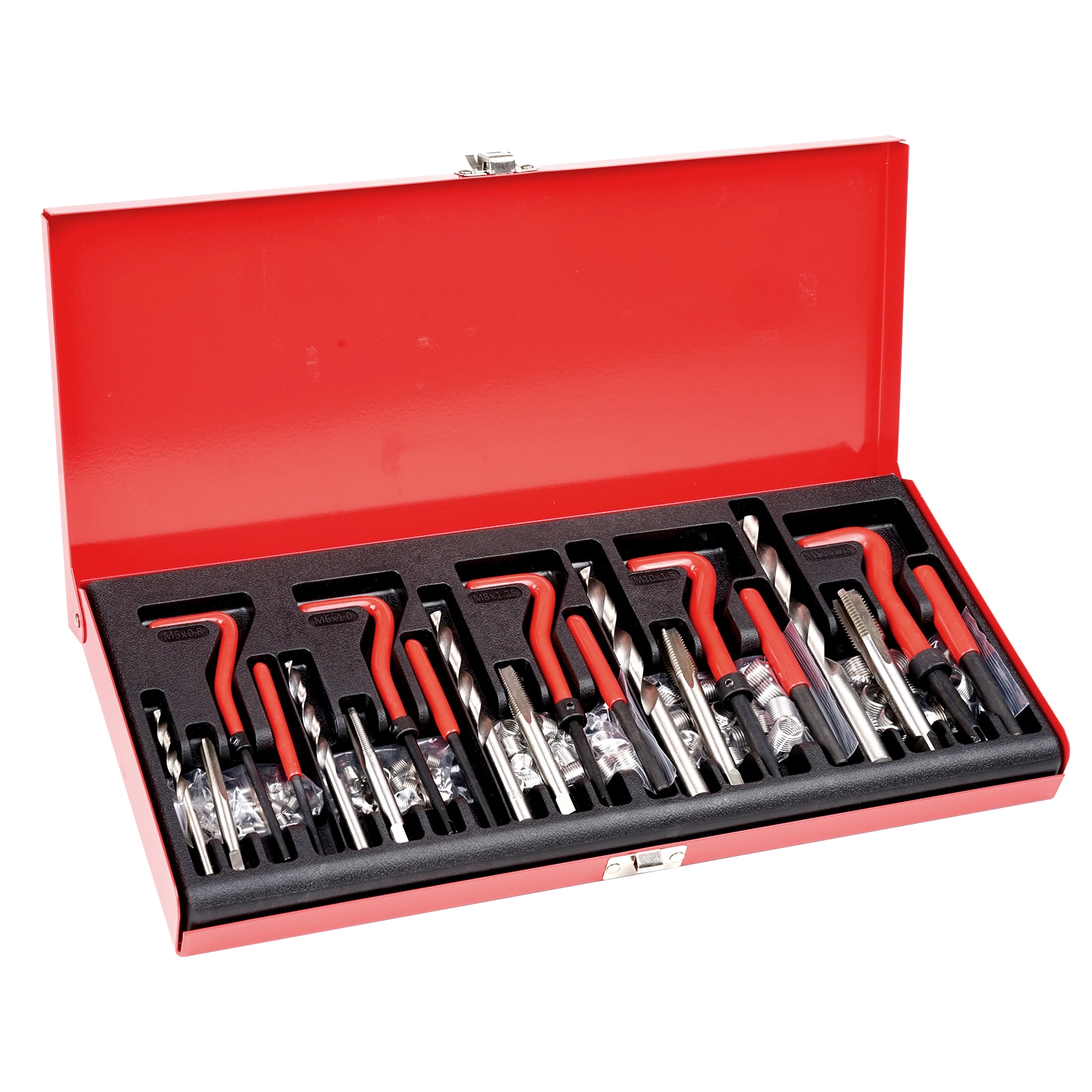 Mecale 166-Piece Thread Repair Kit Metric M5 to M12 with HSS Drill Bits Taps and Thread Inserts Red