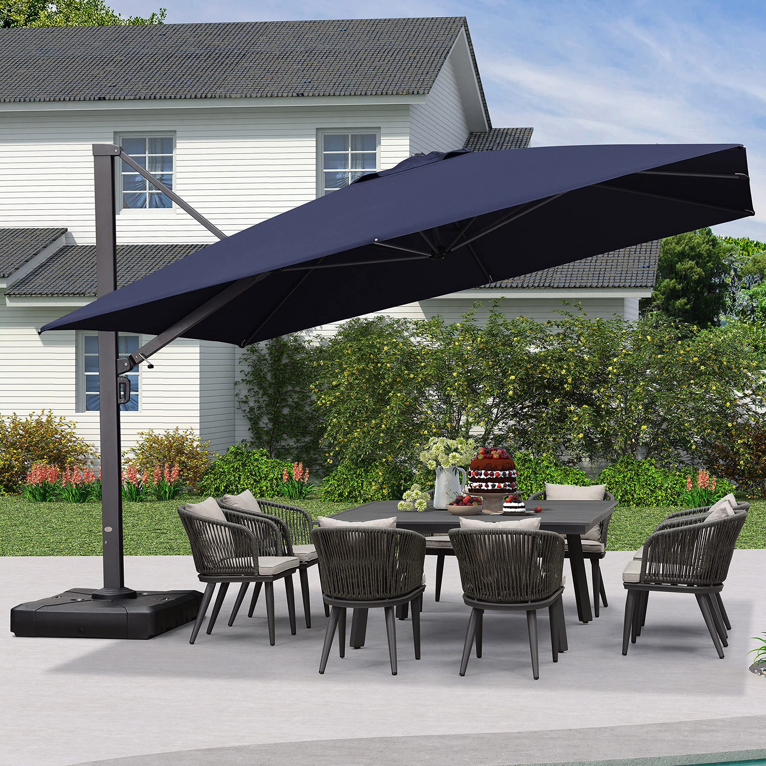 PURPLE LEAF LS04CHS12-NB 12-ft Aluminum Navy Crank Cantilever Patio Umbrella