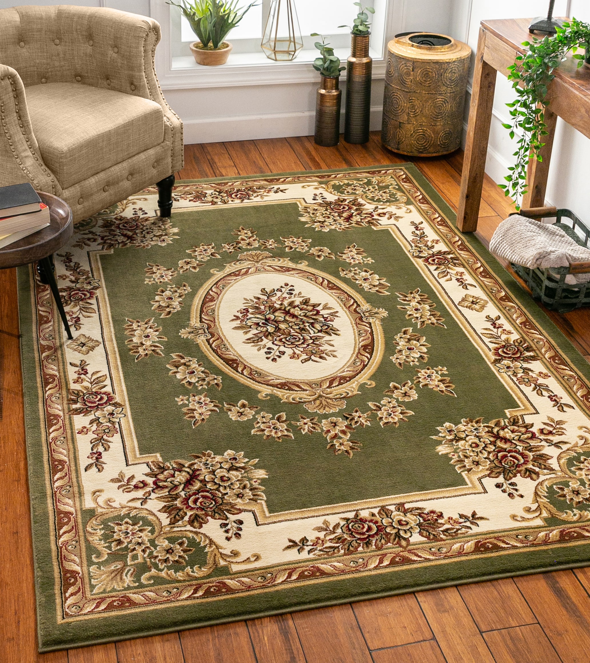 Well Woven 36355 5 x 7 (ft) Loomed Polypropylene Green Rectangular Indoor Medallion Persian Area rug