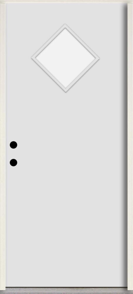 RELIABILT LO1066940 Spotlights 32-in x 80-in x 4-5/8-in Fiberglass 1/4 lite Right-hand inswing Arctic White Paint Painted Prehung Front Door Insulating core