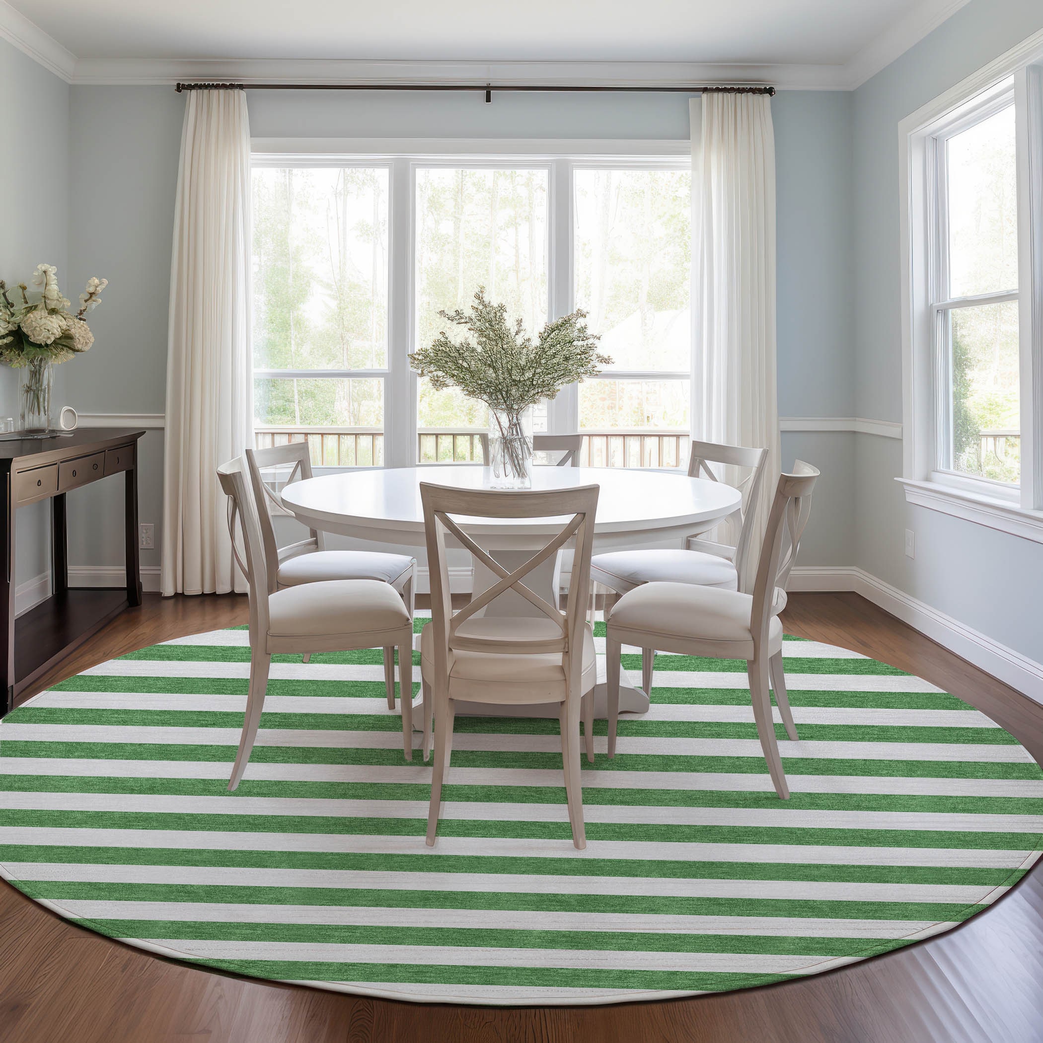 Addison Rugs ACN528GE8RO Chantille ACN528GE 8 x 8 (ft) Polyester Green Round Indoor/Outdoor Stripe Machine washable Area rug