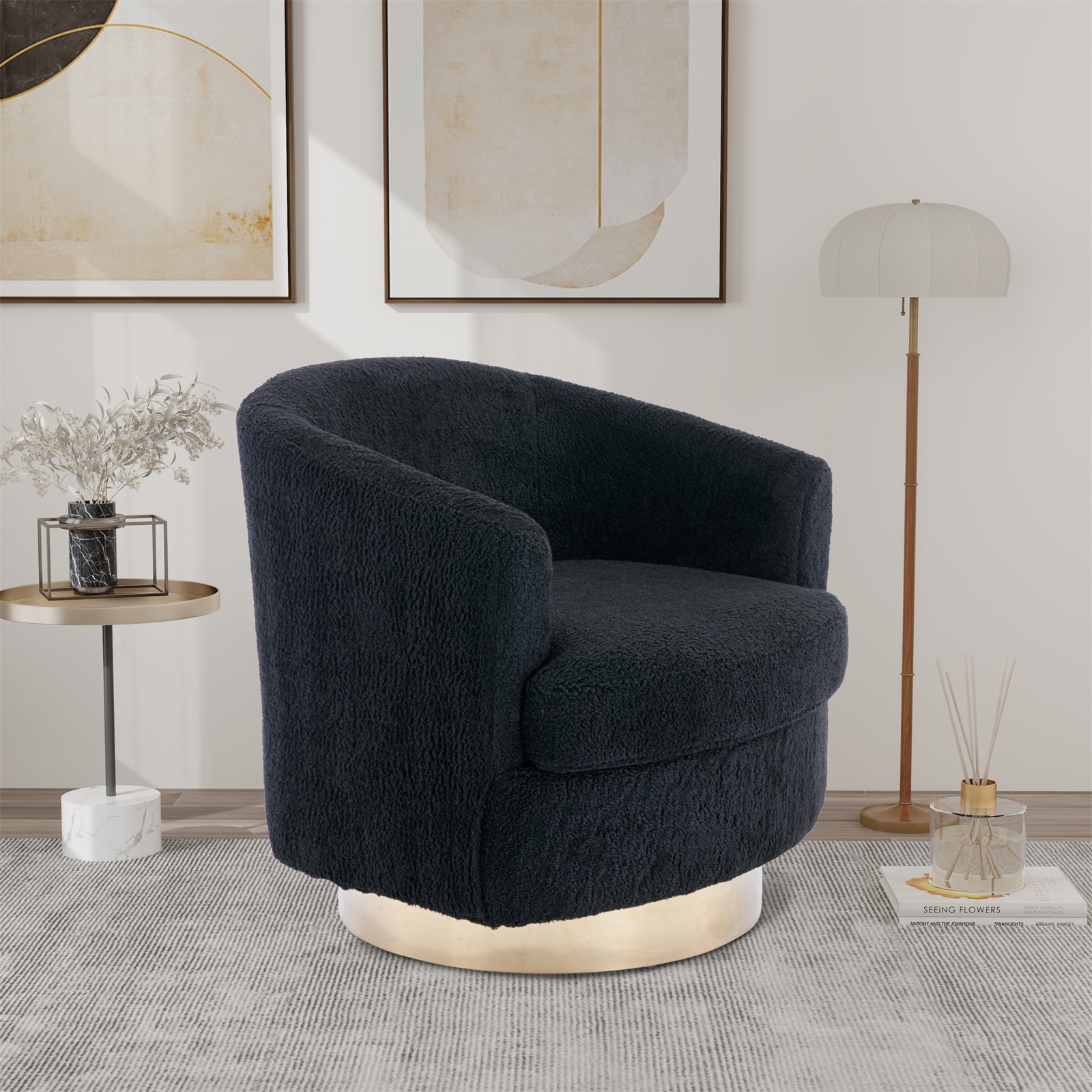 BESTCOSTY W1298LJW68748-ZY Modern Black Swivel Accent Chair