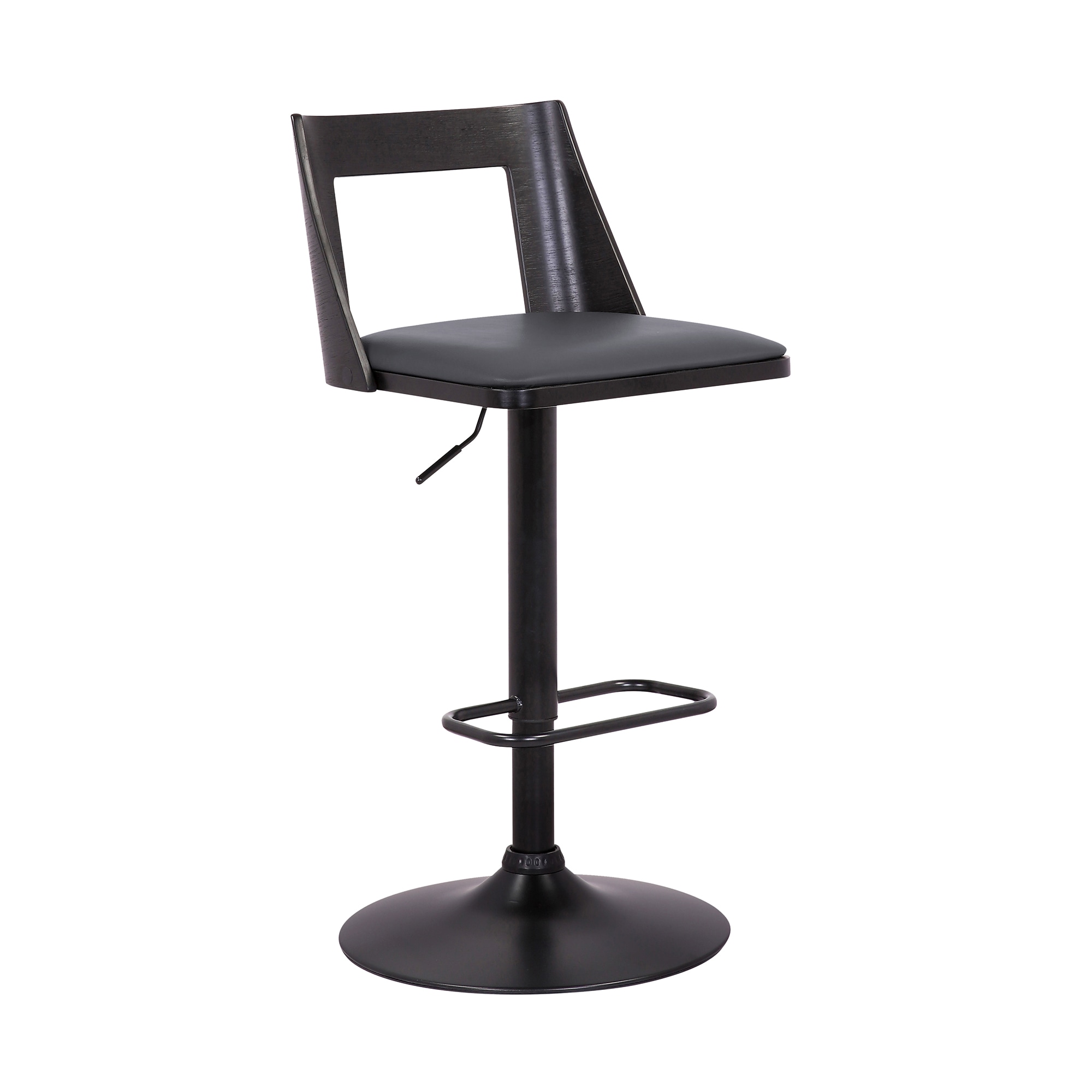 Armen Living LCMLBABLGR Black Powder Coated 24.0-in H Adjustable Height Counter height Square seat Upholstered Swivel Wood Bar Stool and Back