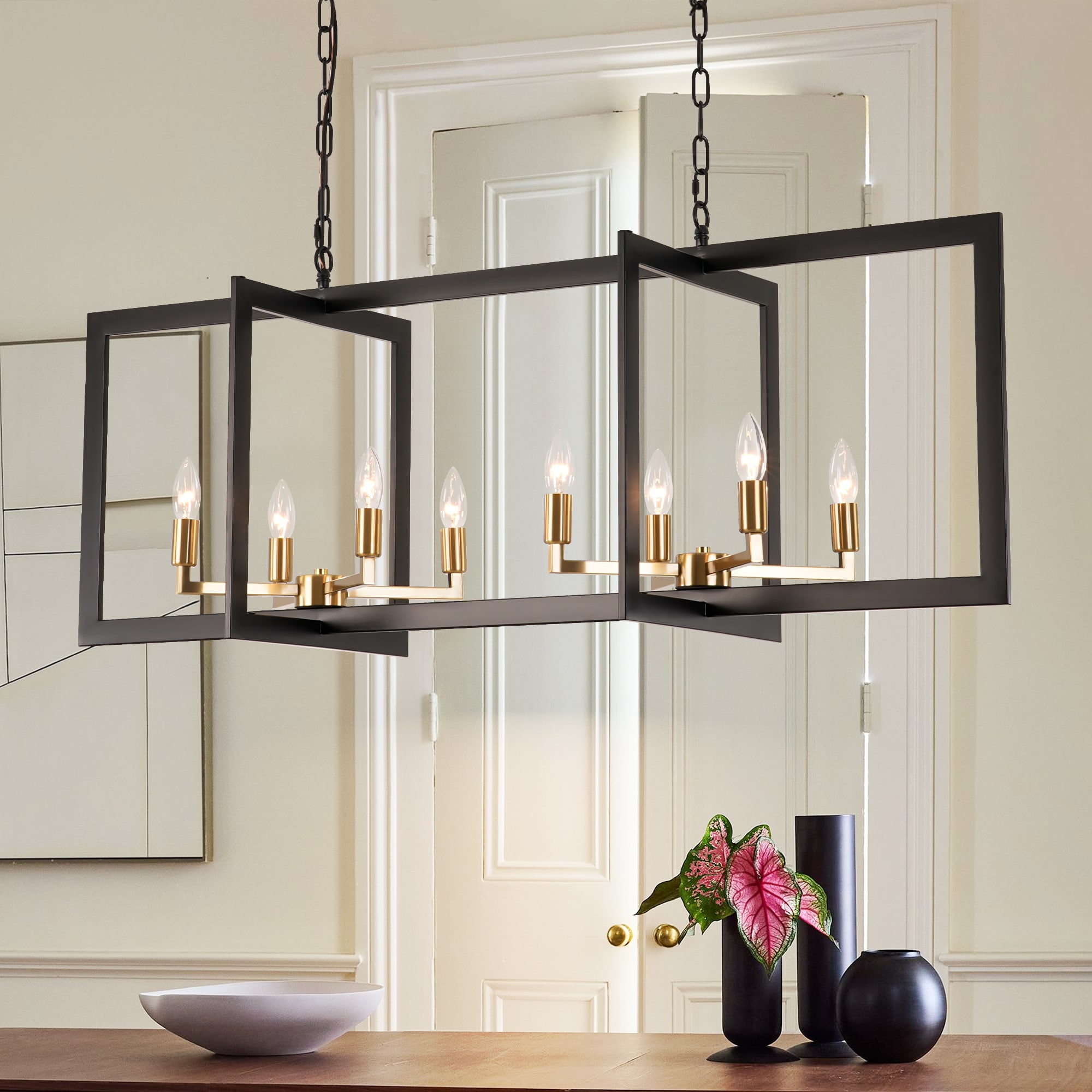 Rennnsan PL810170128 Jamii 8 -Light Matte Black Industrial Linear Large Hanging Kitchen island light