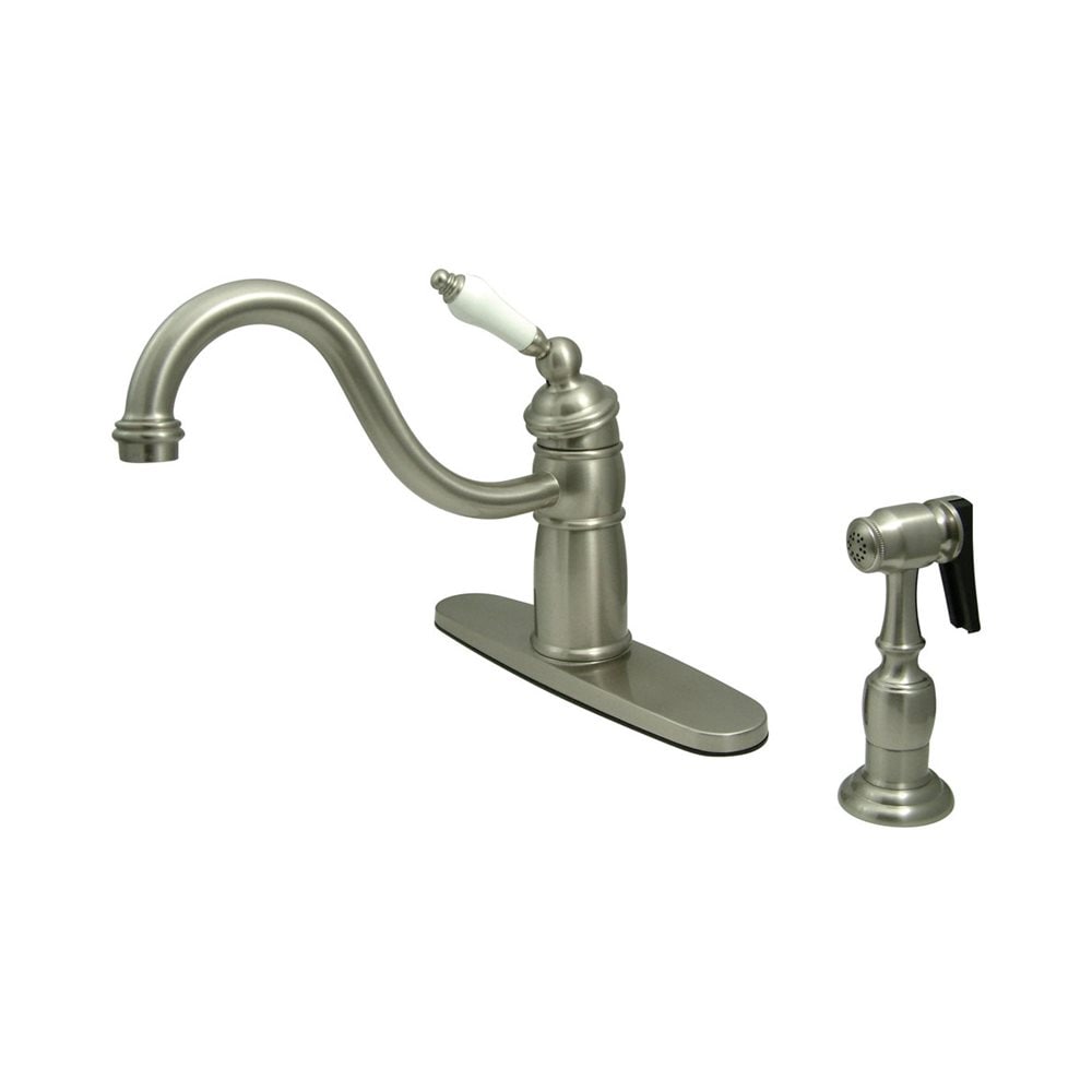 New Orleans Satin Nickel Single Handle Low-arc Kitchen Faucet with Deck Plate and Side Spray Included | - Elements of Design EB1578PLBS